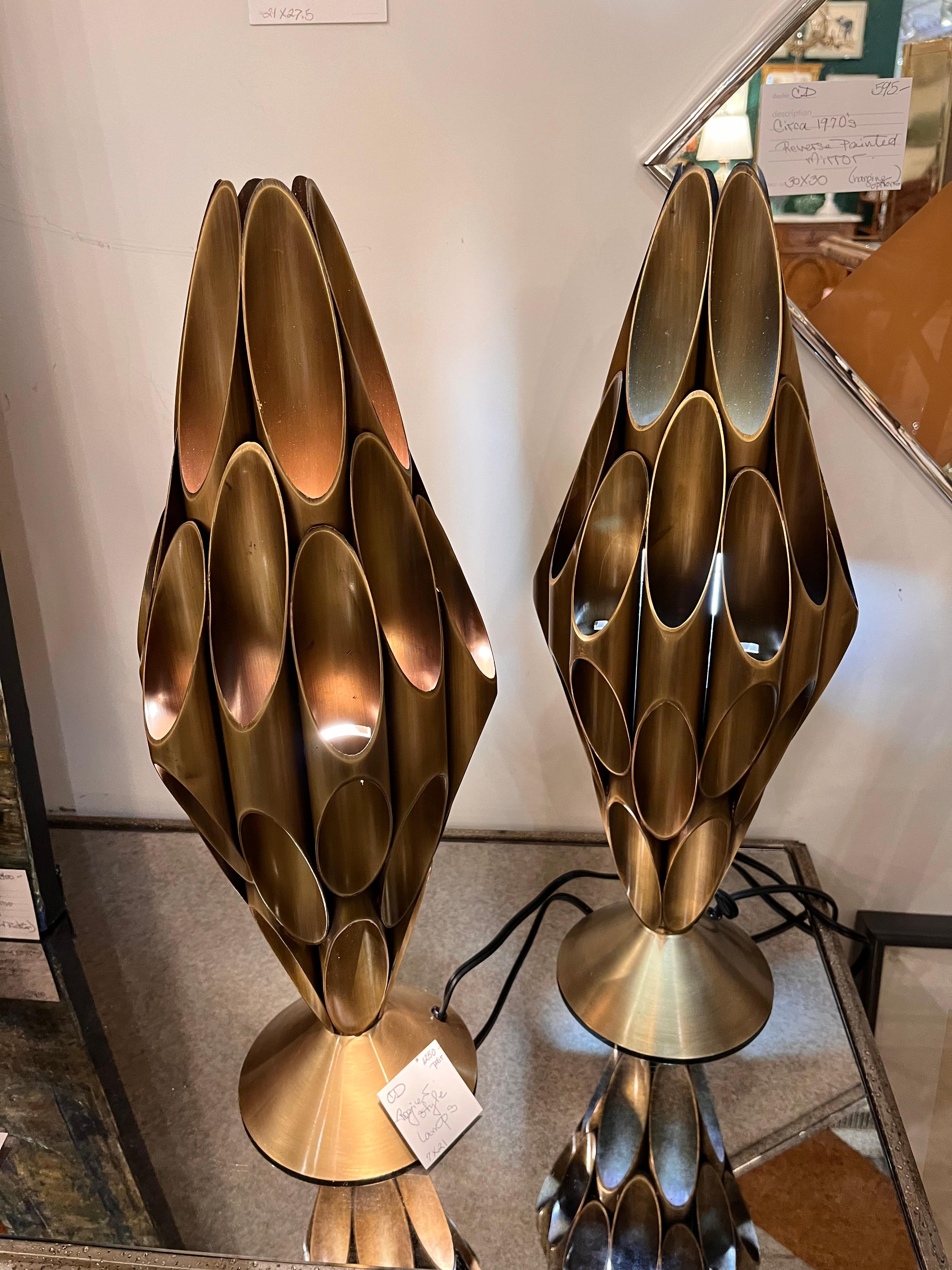 Mid-Century Modern Mid Century Modern Sculptural Brass Table Lamps in the Manner of Rougier