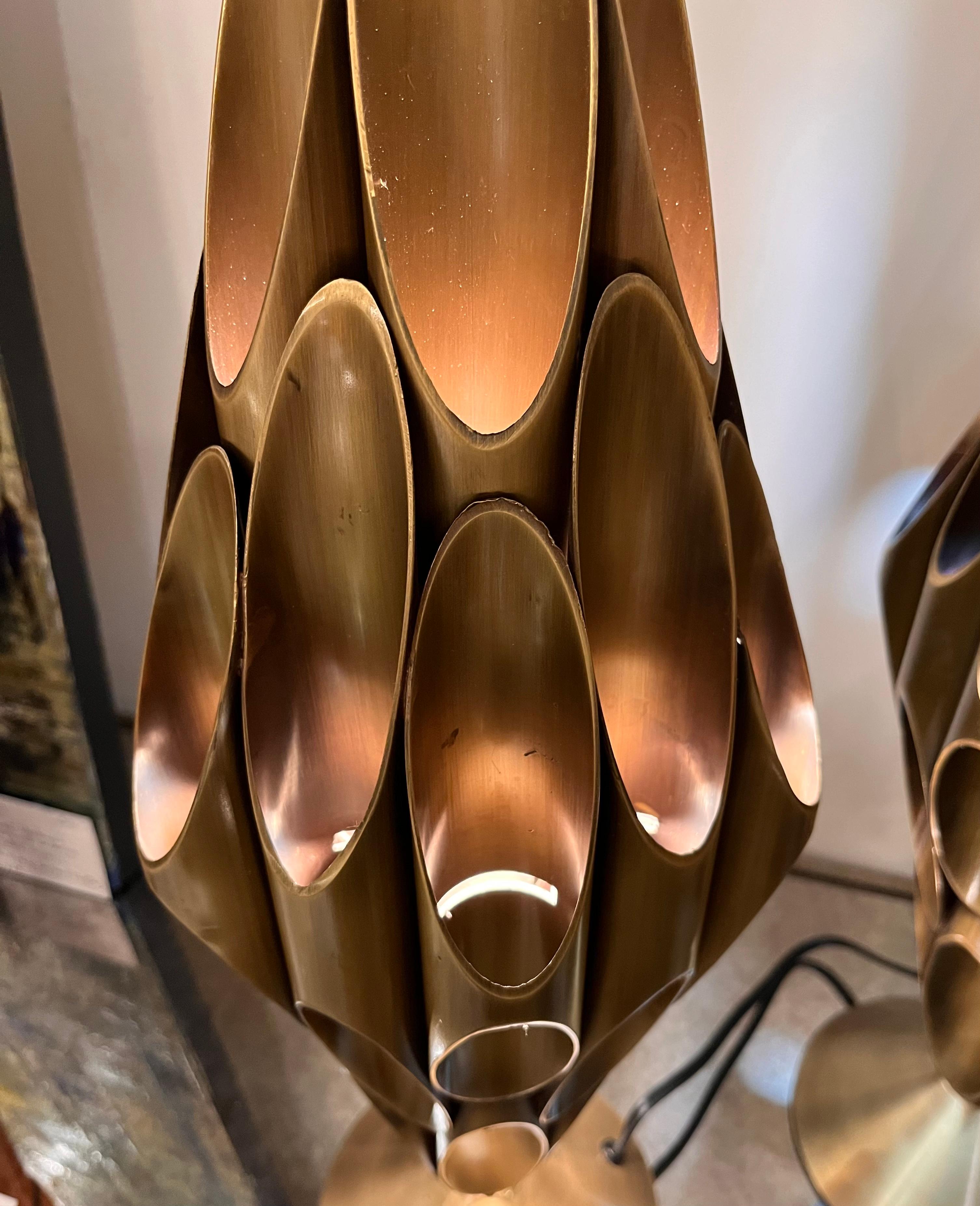 American Mid Century Modern Sculptural Brass Table Lamps in the Manner of Rougier