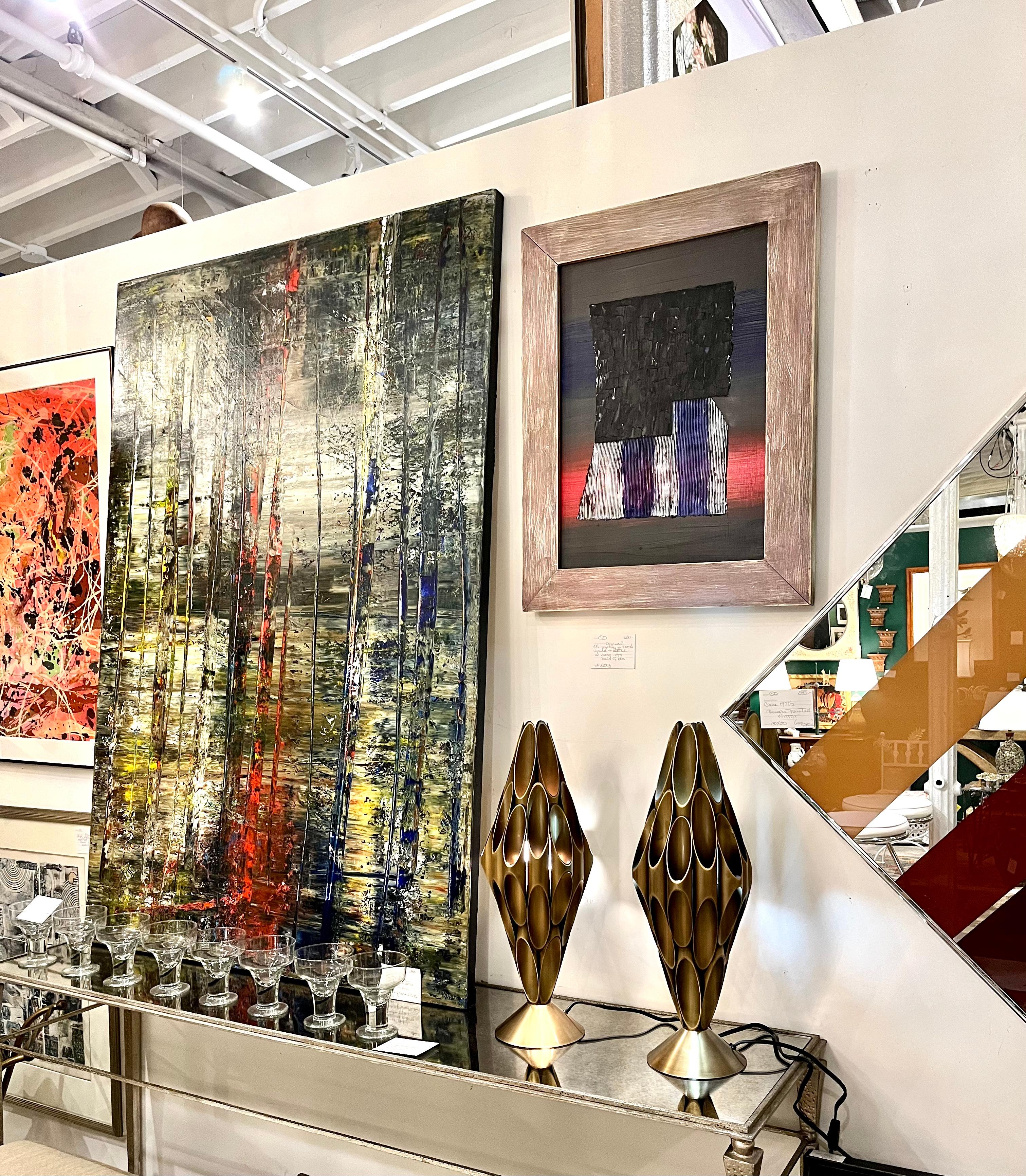 Mid Century Modern Sculptural Brass Table Lamps in the Manner of Rougier In Good Condition In Hopewell, NJ