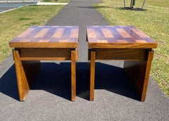 Mid-Century Modern Sculptural Brutalist Cubist Wood End or Side Tables, Lane