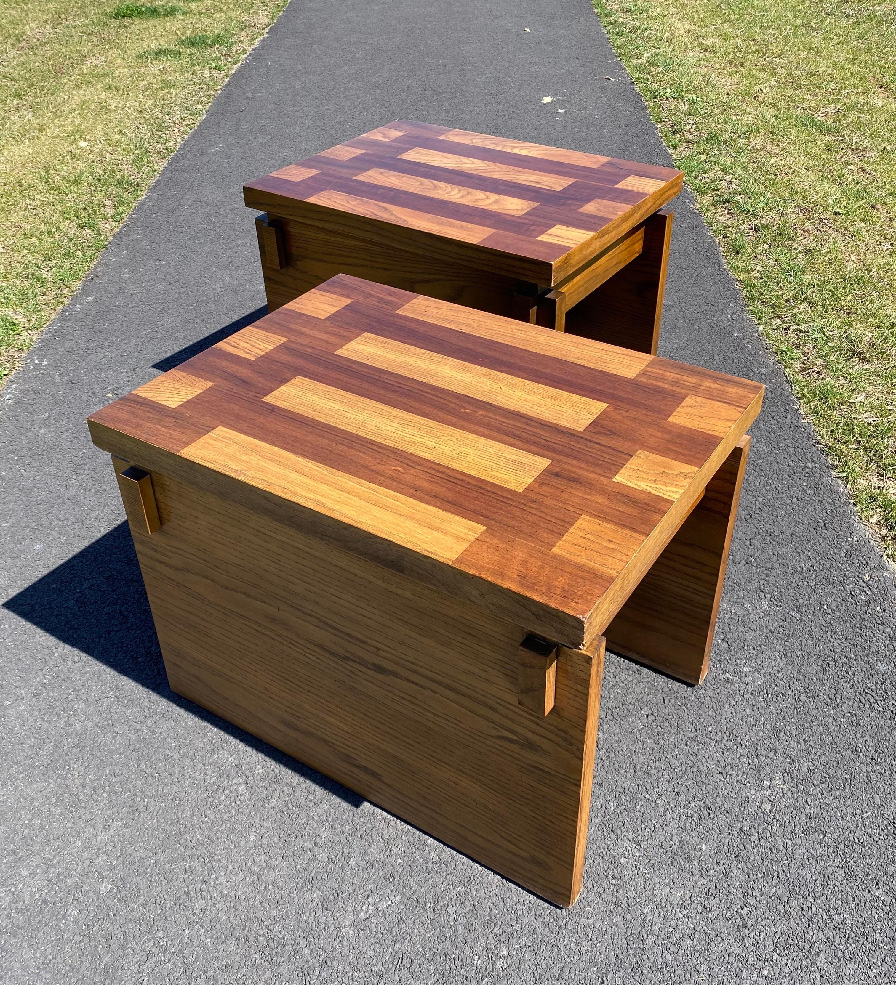 Mid-Century Modern Sculptural Brutalist Cubist Wood End or Side Tables, Lane In Good Condition In Lambertville, NJ