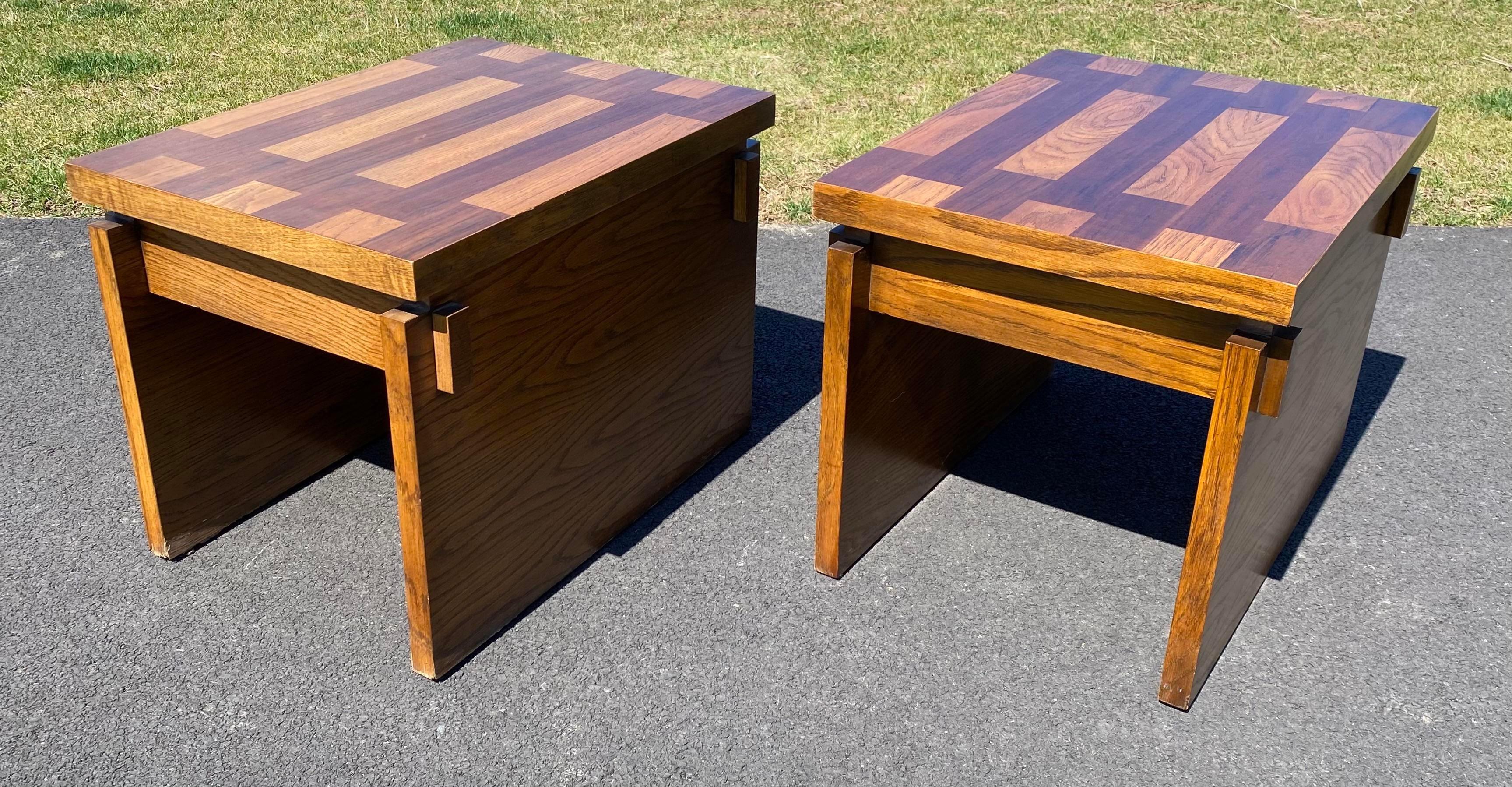 Mid-20th Century Mid-Century Modern Sculptural Brutalist Cubist Wood End or Side Tables, Lane