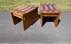 Mid-Century Modern Sculptural Brutalist Cubist Wood End or Side Tables, Lane