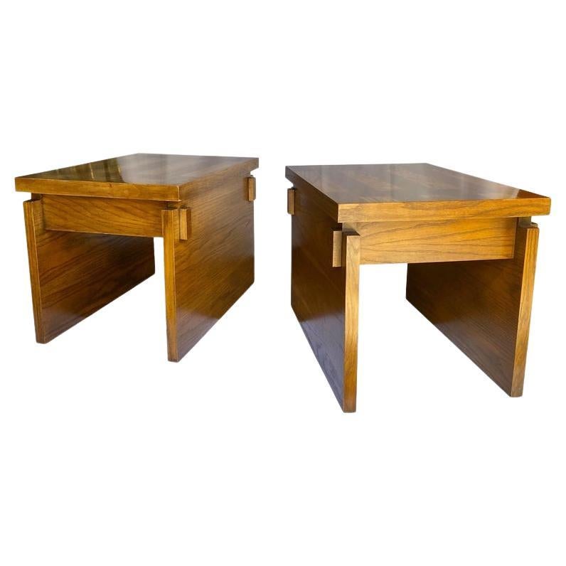 Mid-Century Modern Sculptural Brutalist Cubist Wood End or Side Tables, Lane