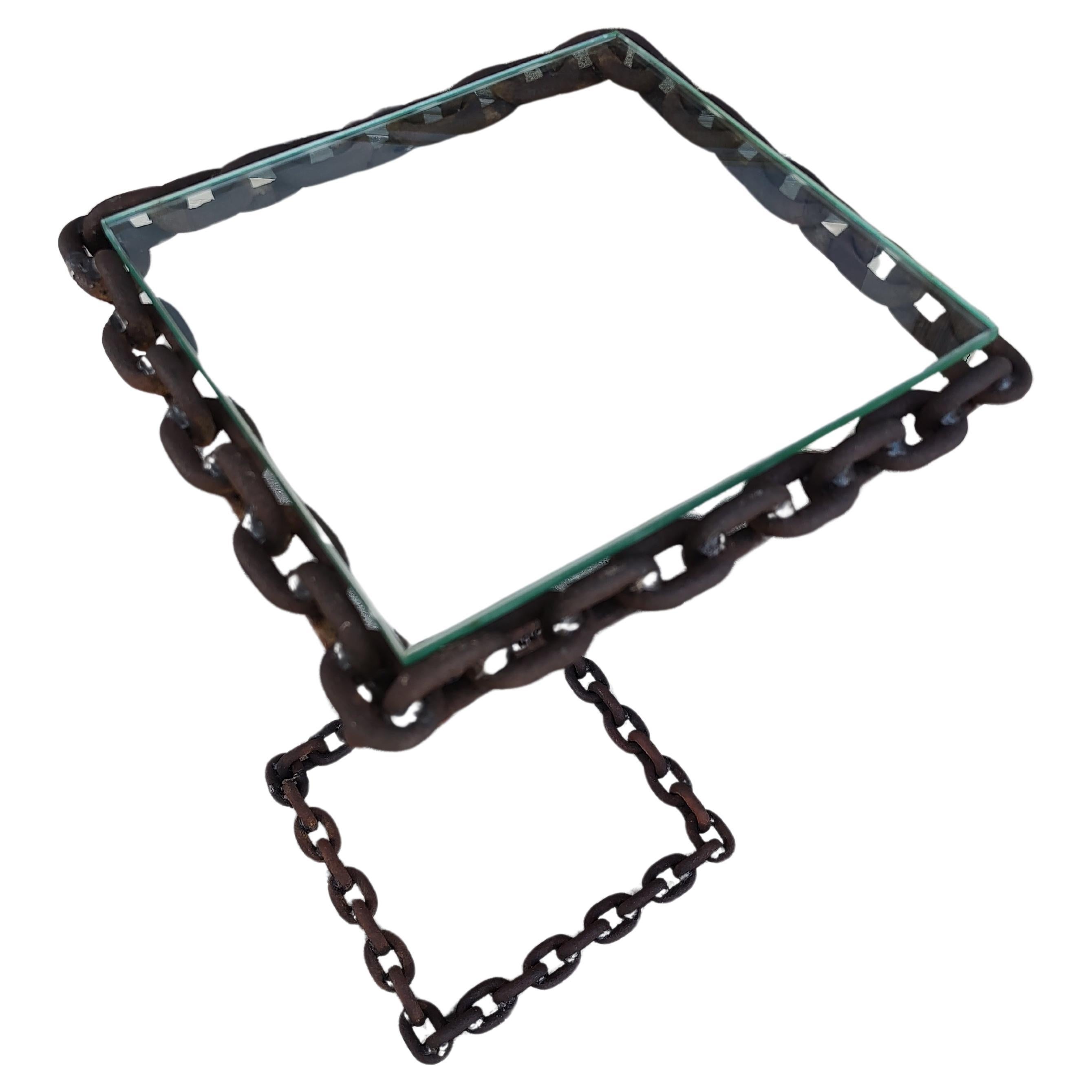Mesas auxiliares escultóricas Brutalistas de hierro con cadena de cuerda, modernas de mediados de siglo Hecho a mano en venta