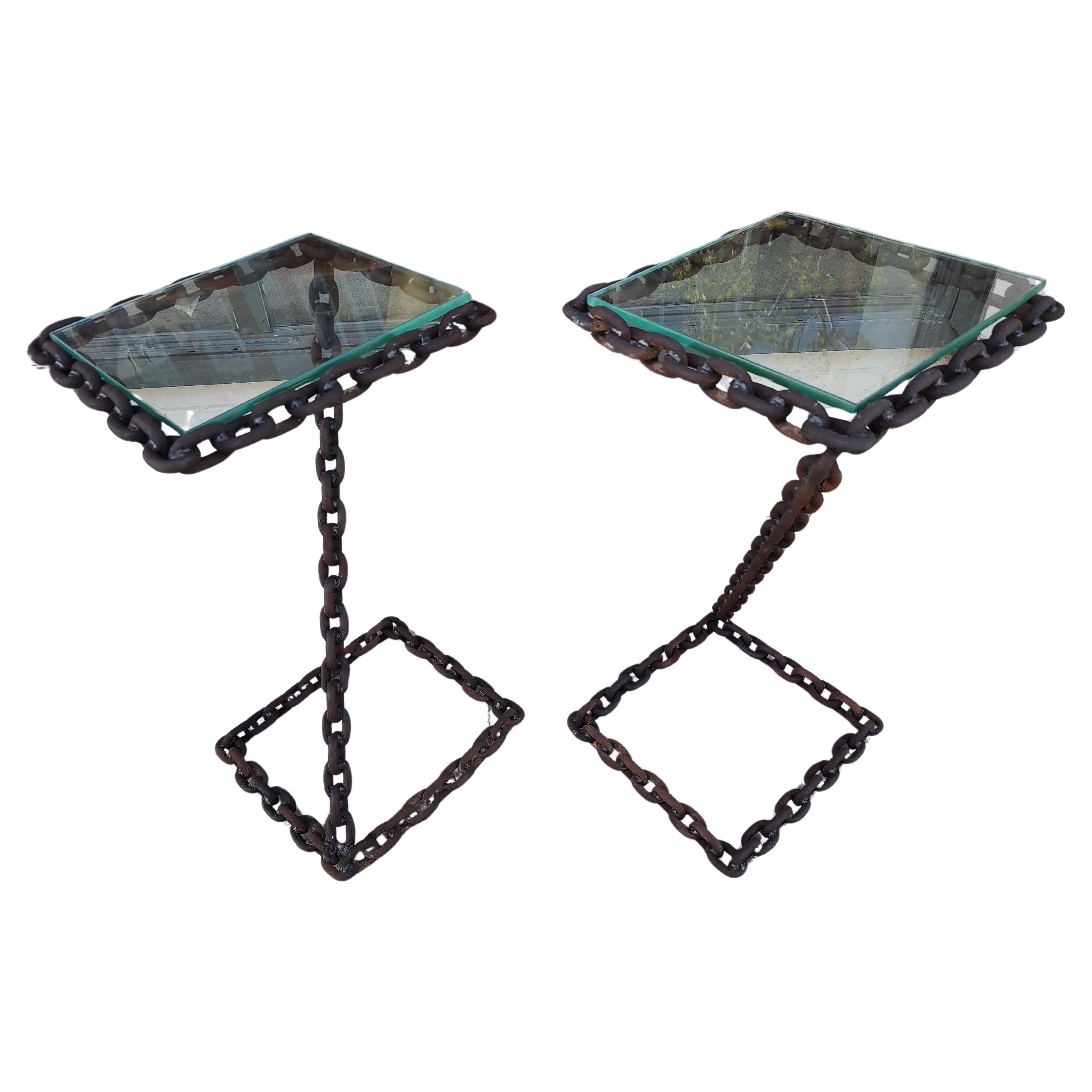 Mesas auxiliares escultóricas Brutalistas de hierro con cadena de cuerda, modernas de mediados de siglo finales del siglo XX en venta