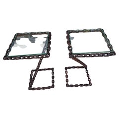 Mid Century Modern Sculptural Brutalist Iron Chain Rope End Tables