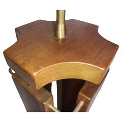 Mid Century Modern Sculptural Brutalist Scandinavian Teak & Brass Table Lamp