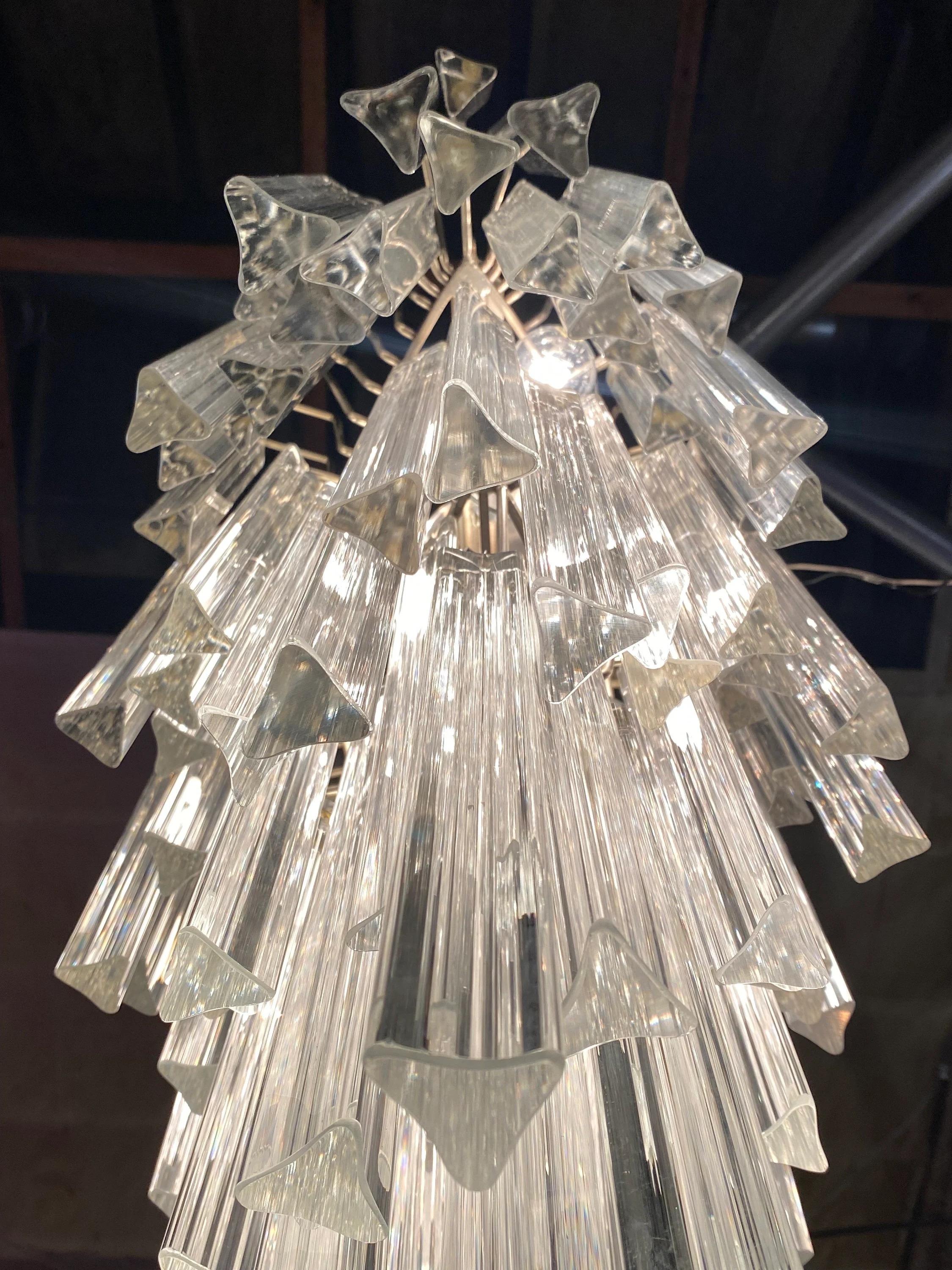 Mid Century Modern Sculptural Camer Murano Glass Multi Tier Prism Chandelier In Good Condition In Chicago, IL