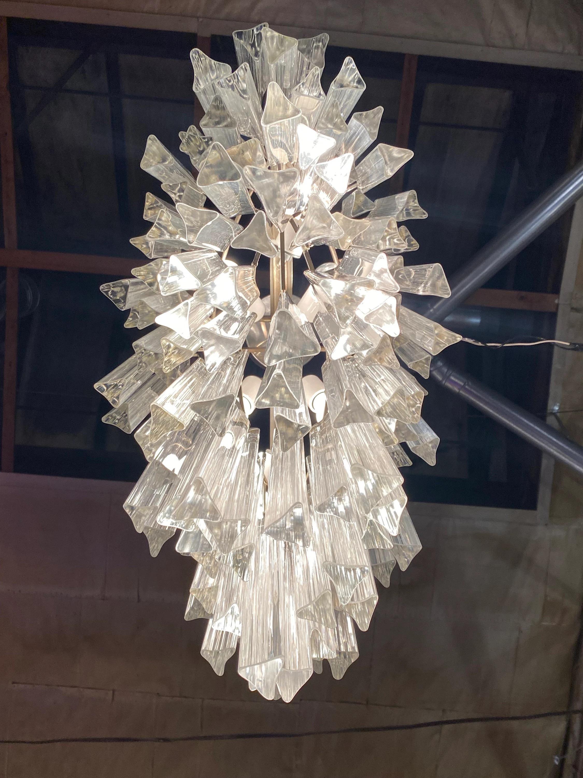 20th Century Mid Century Modern Sculptural Camer Murano Glass Multi Tier Prism Chandelier