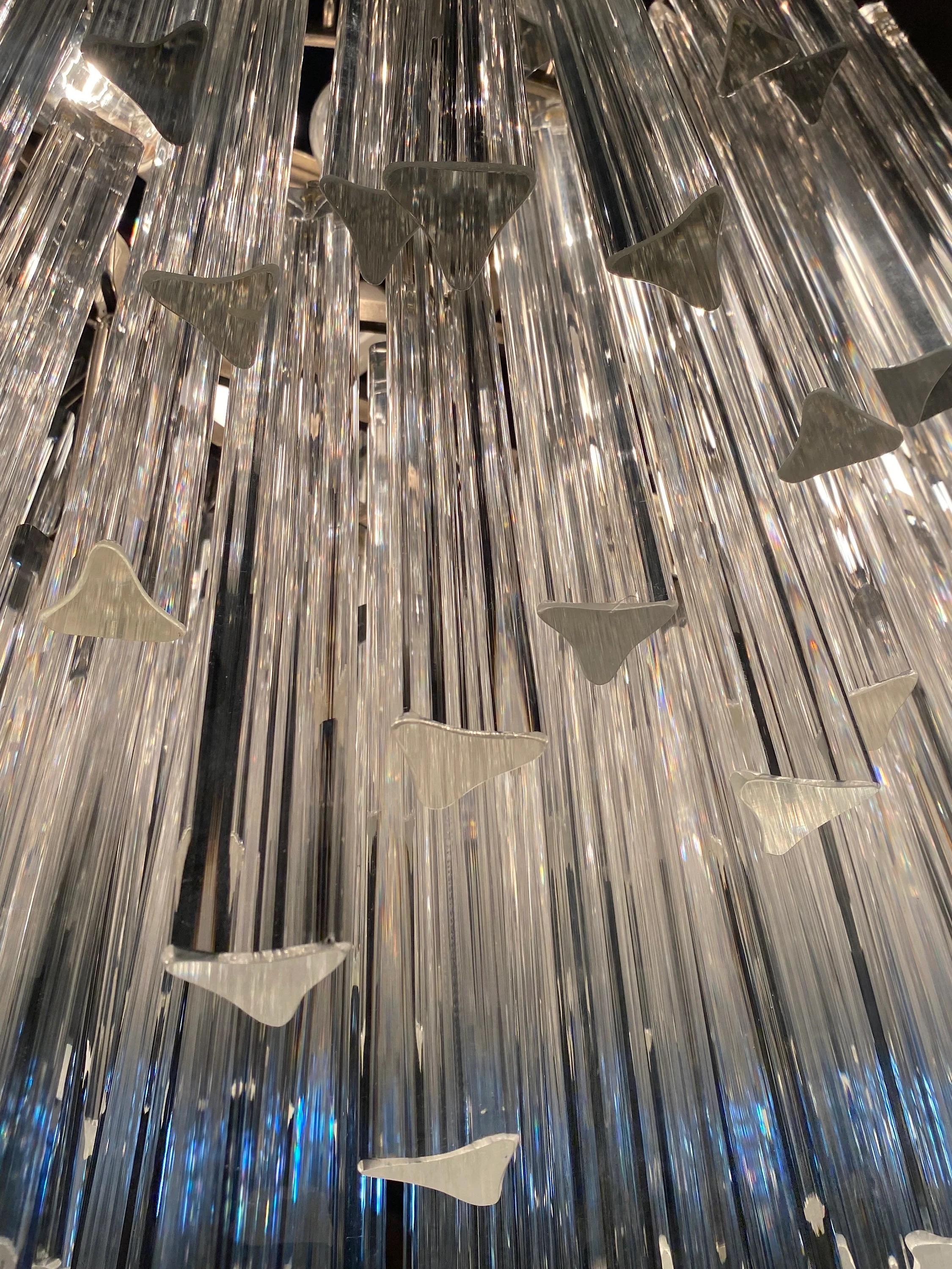 Metal Mid Century Modern Sculptural Camer Murano Glass Multi Tier Prism Chandelier