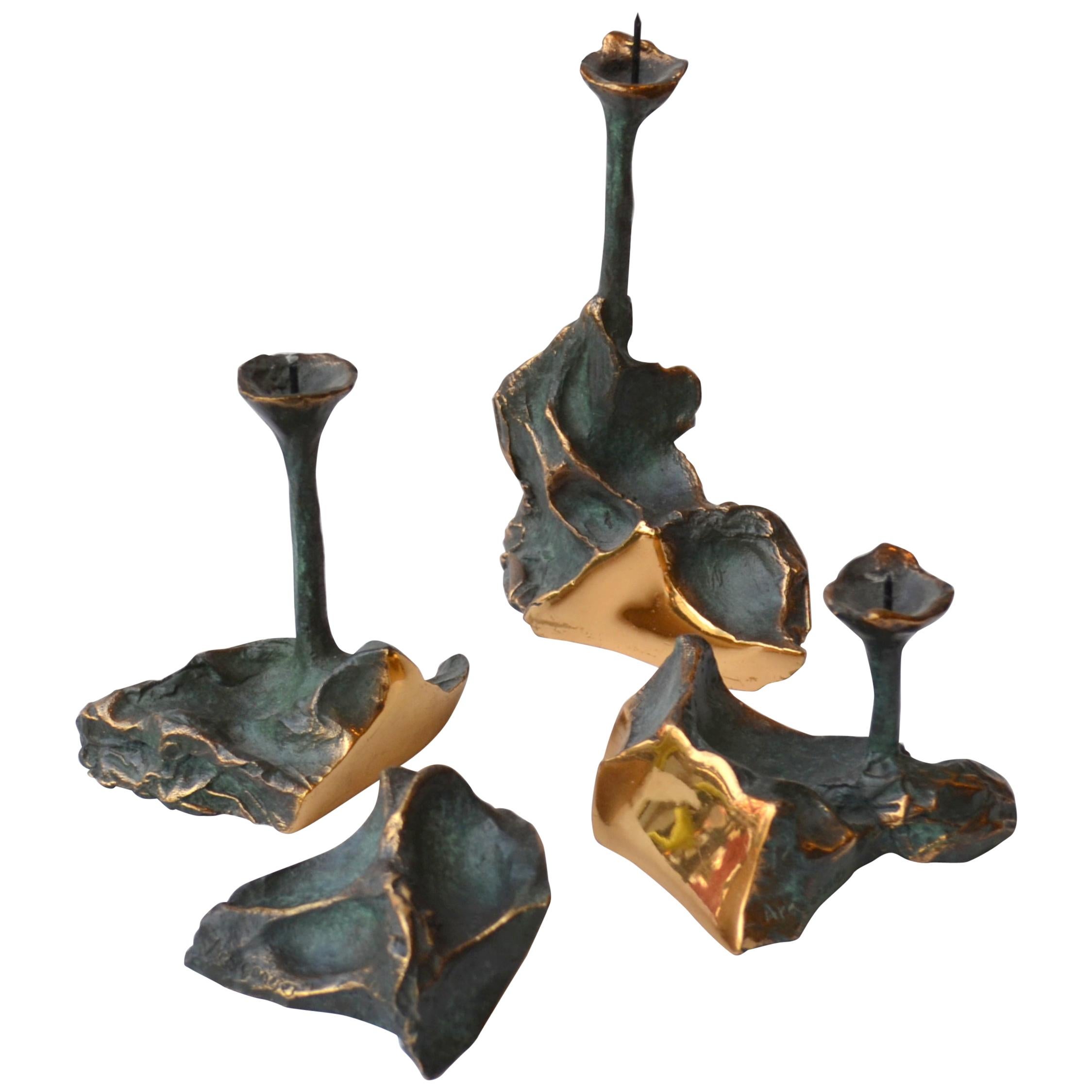 MidCentury Modern Candle Holders in Bronze by Aragoreses at 1stDibs