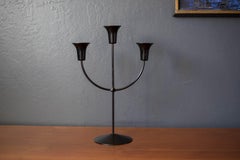 Vintage Sculptural Candelabra Candle Holder, Black Metal, Sweden, 1970s