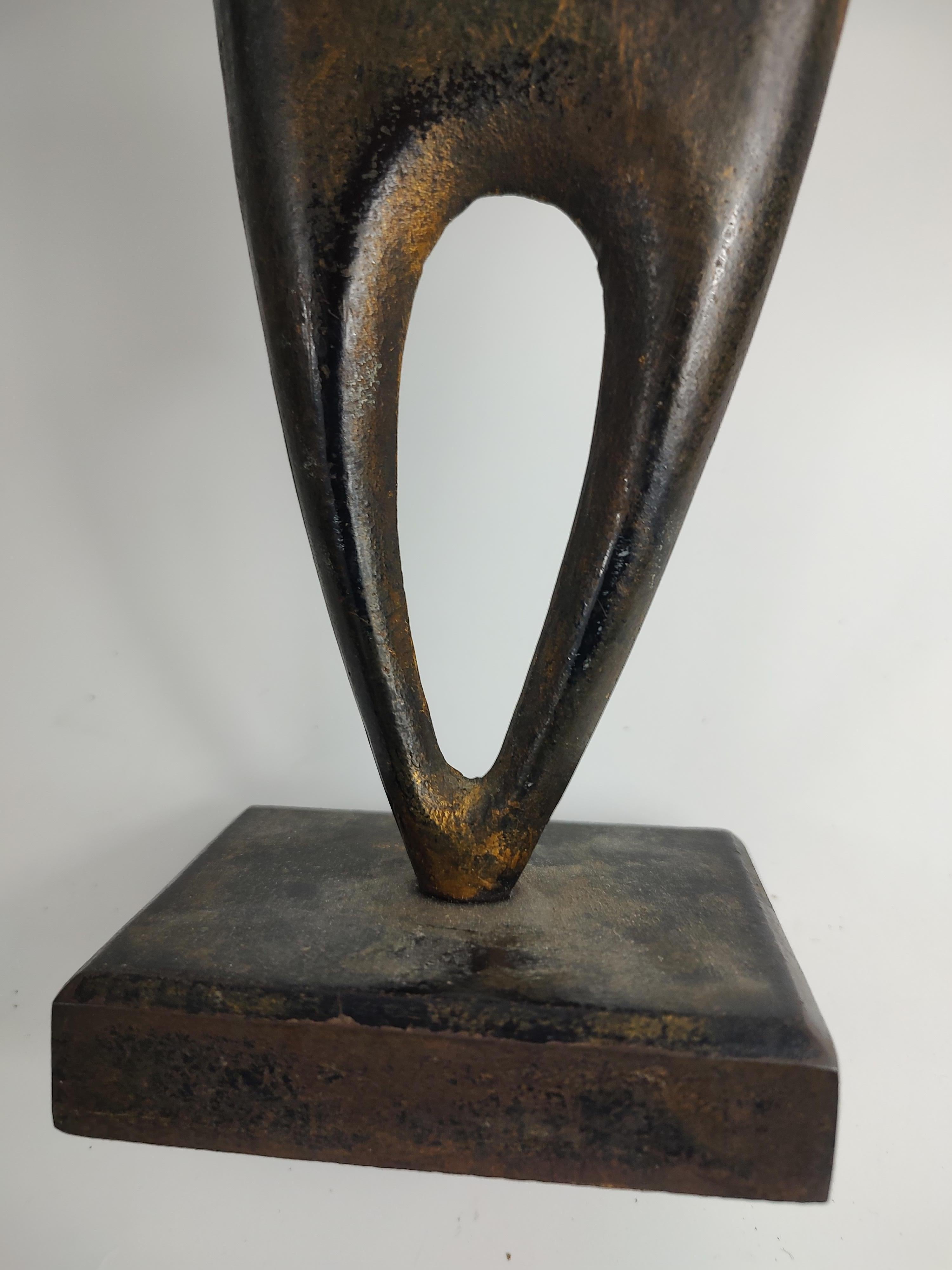 Art Deco Mid-Century Modern Sculptural Cast Iron Siamese Cat Door Stop with Gold Remnant
