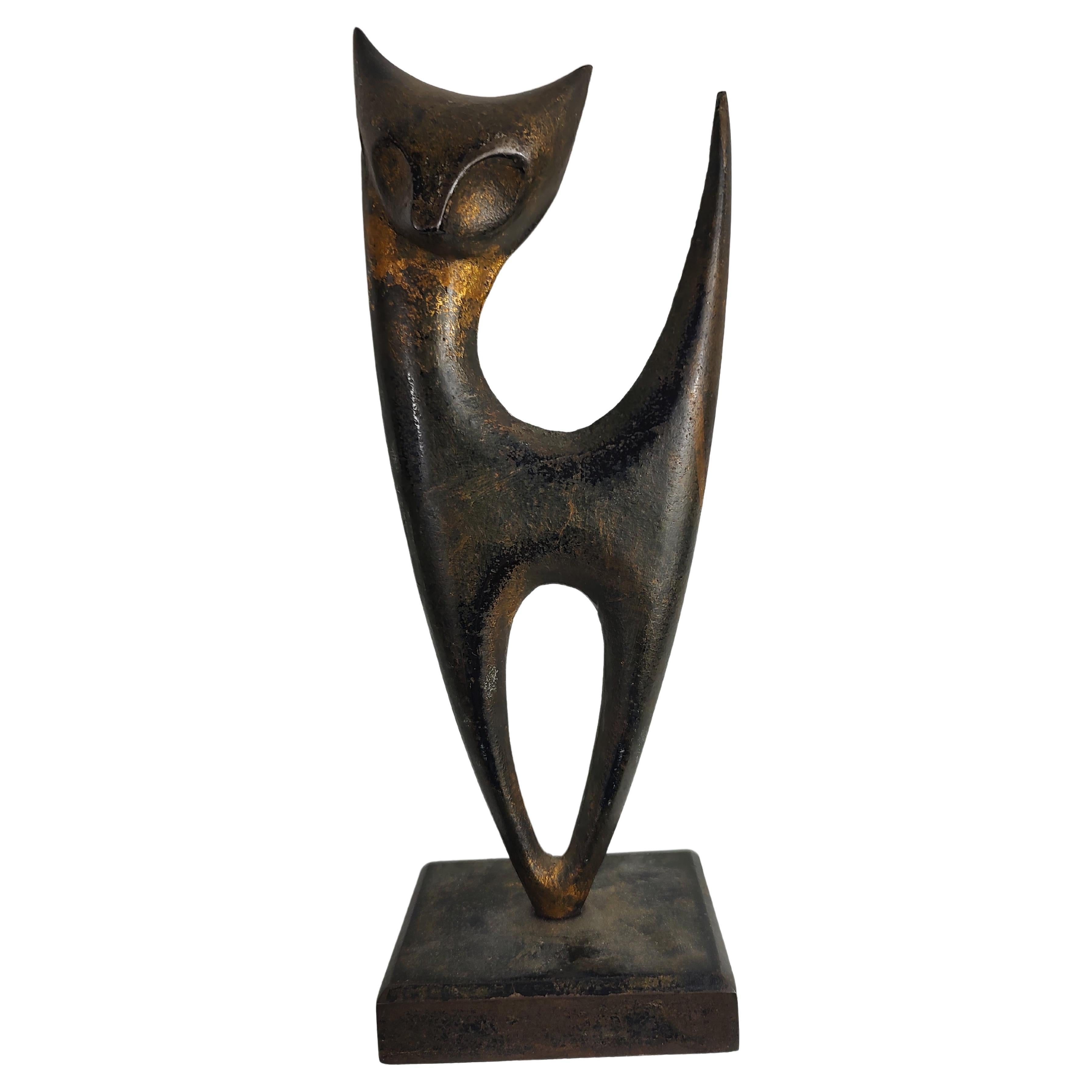 Mid-Century Modern Sculptural Cast Iron Siamese Cat Door Stop with Gold Remnant For Sale