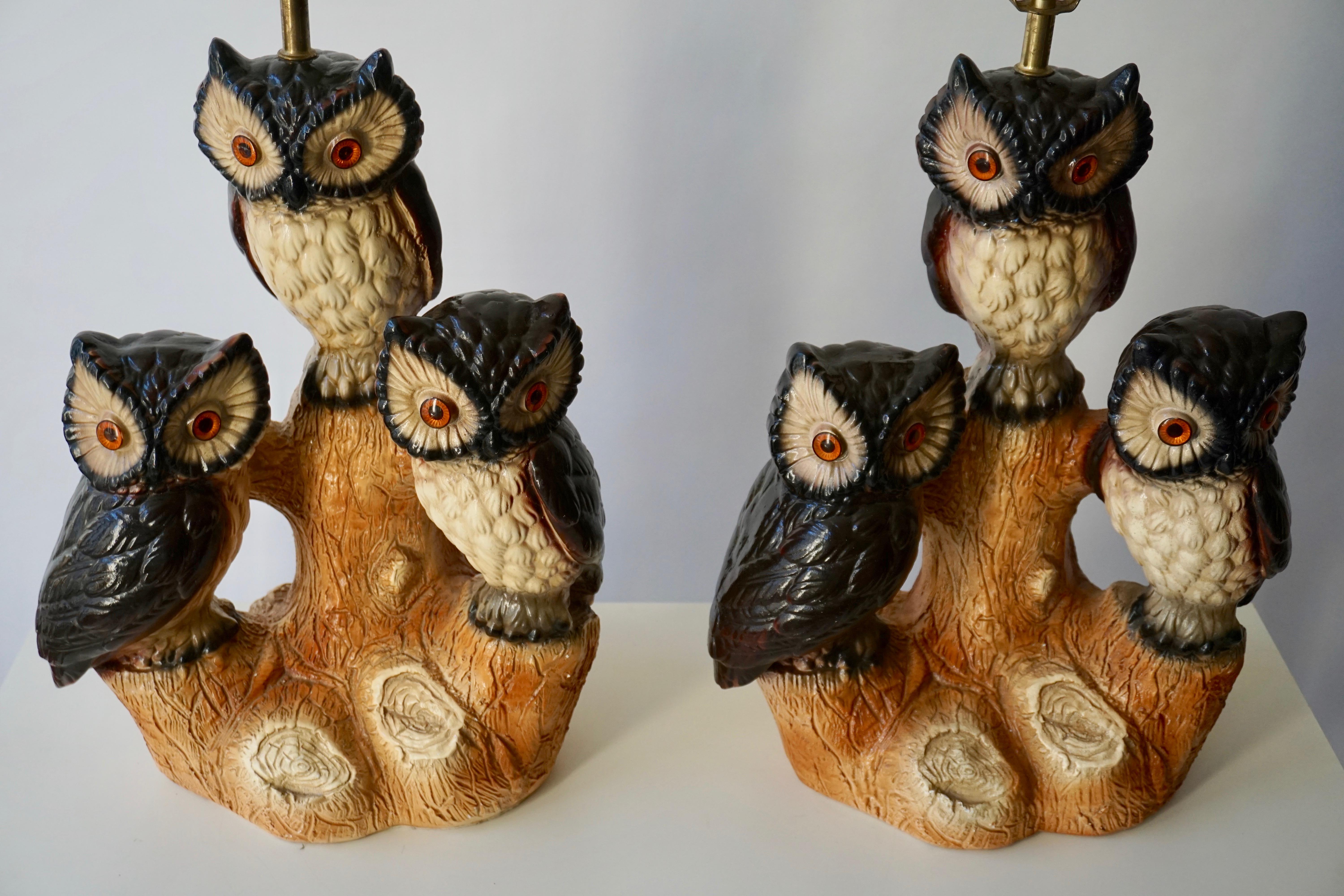 Mid-Century Modern Sculptural Ceramic Owl Lamps, 1970s For Sale 1