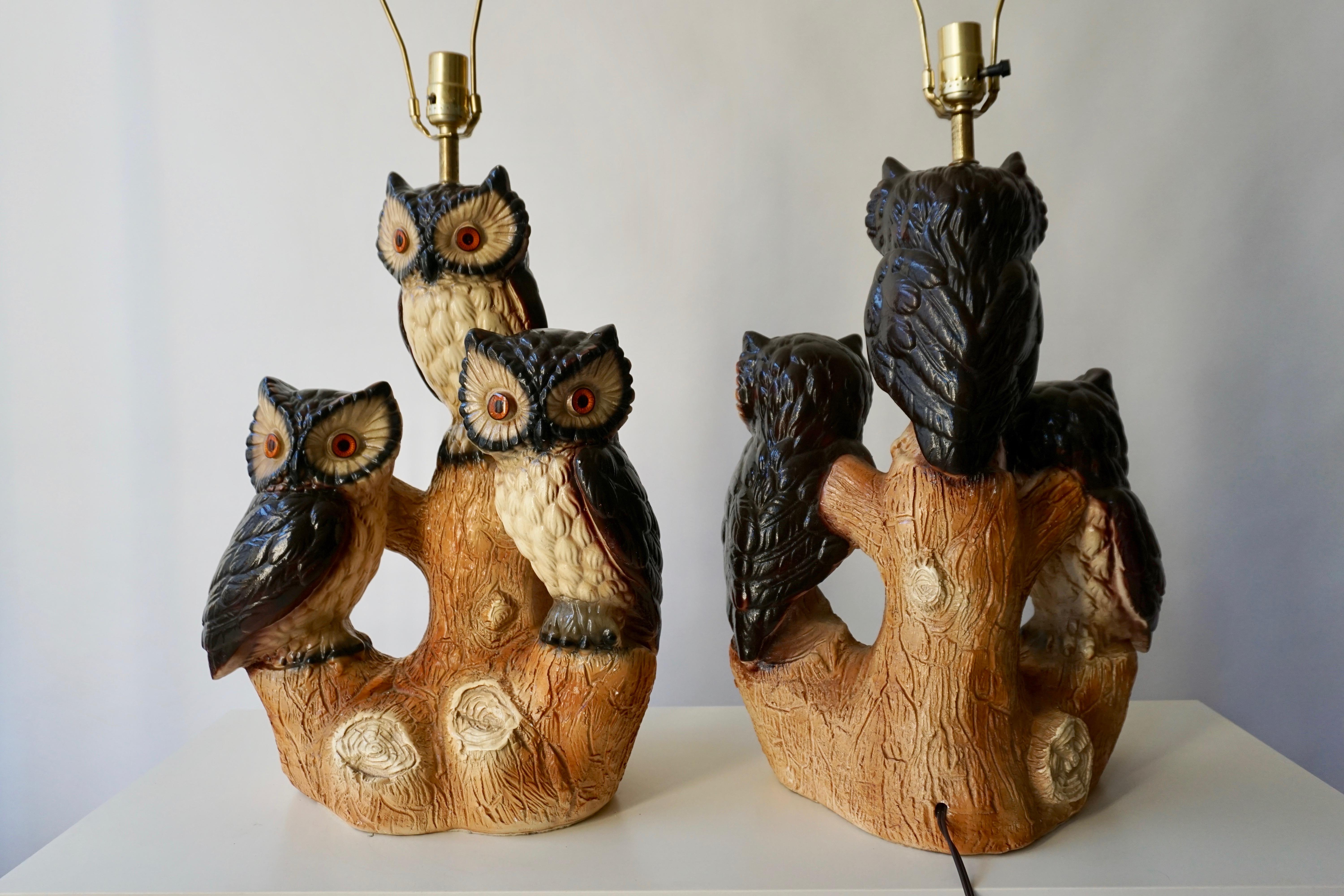 Mid-Century Modern Sculptural Ceramic Owl Lamps, 1970s For Sale 2