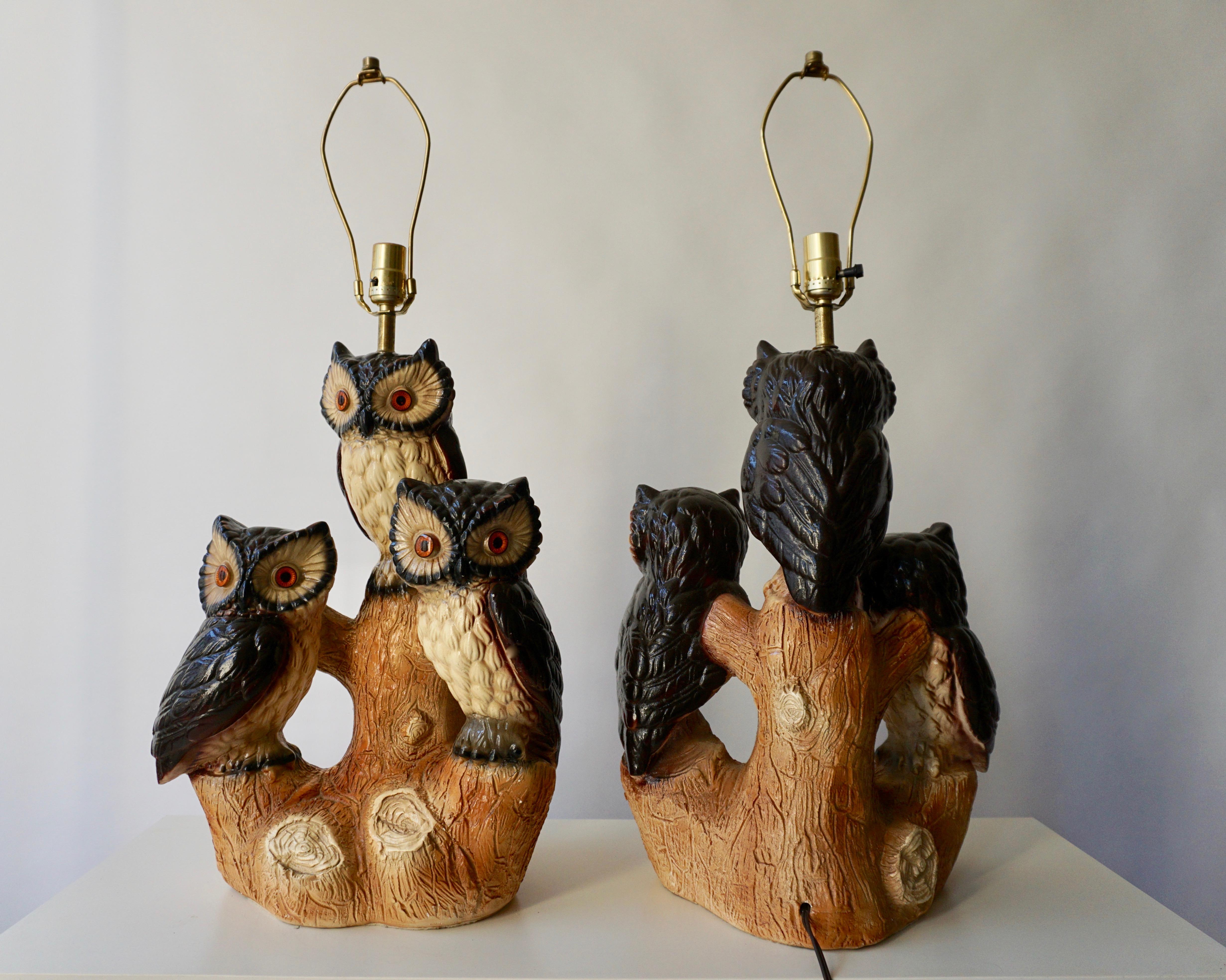 Mid-Century Modern Sculptural Ceramic Owl Lamps, 1970s For Sale 3