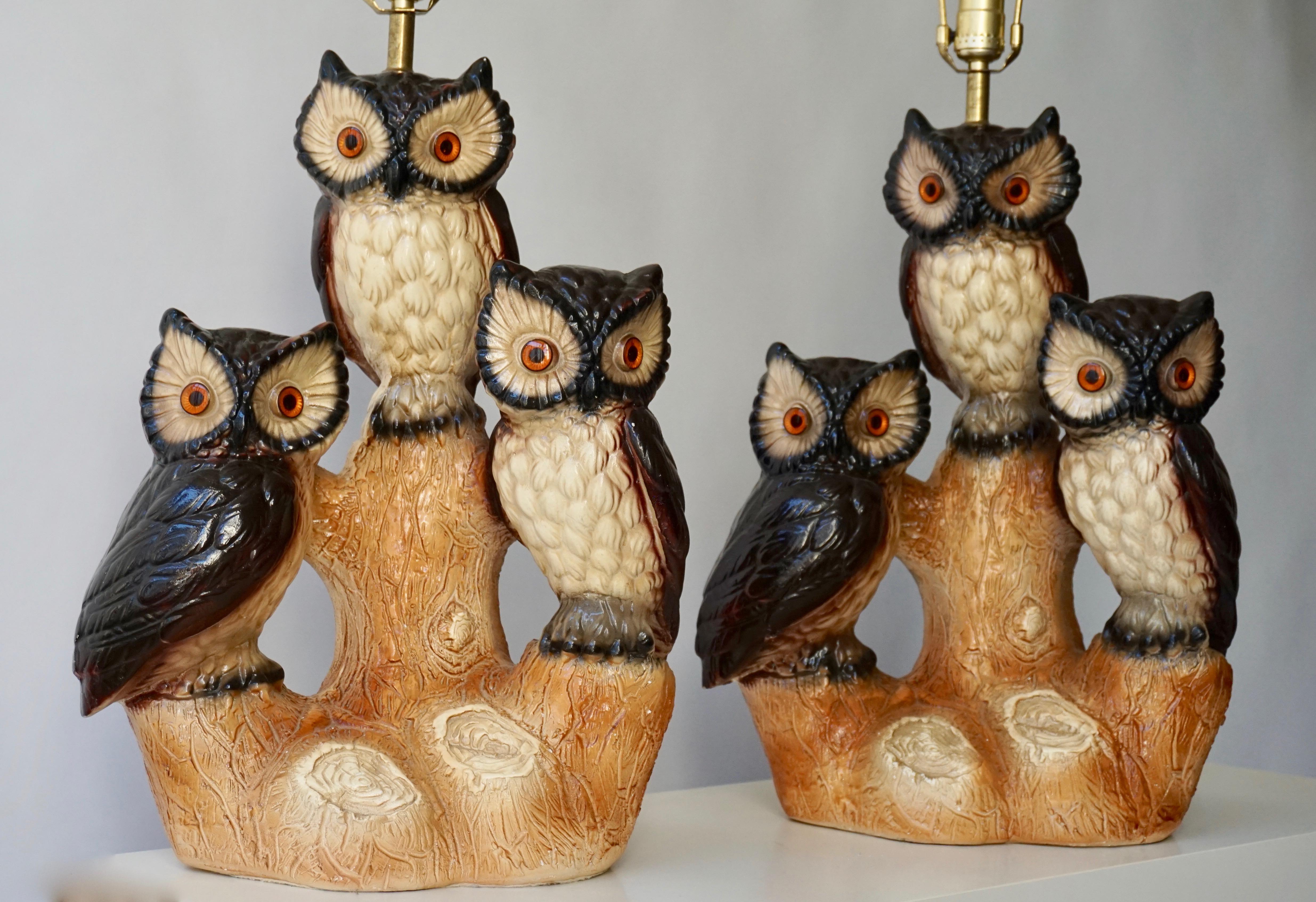 Mid-Century Modern Sculptural Ceramic Owl Lamps, 1970s For Sale 4