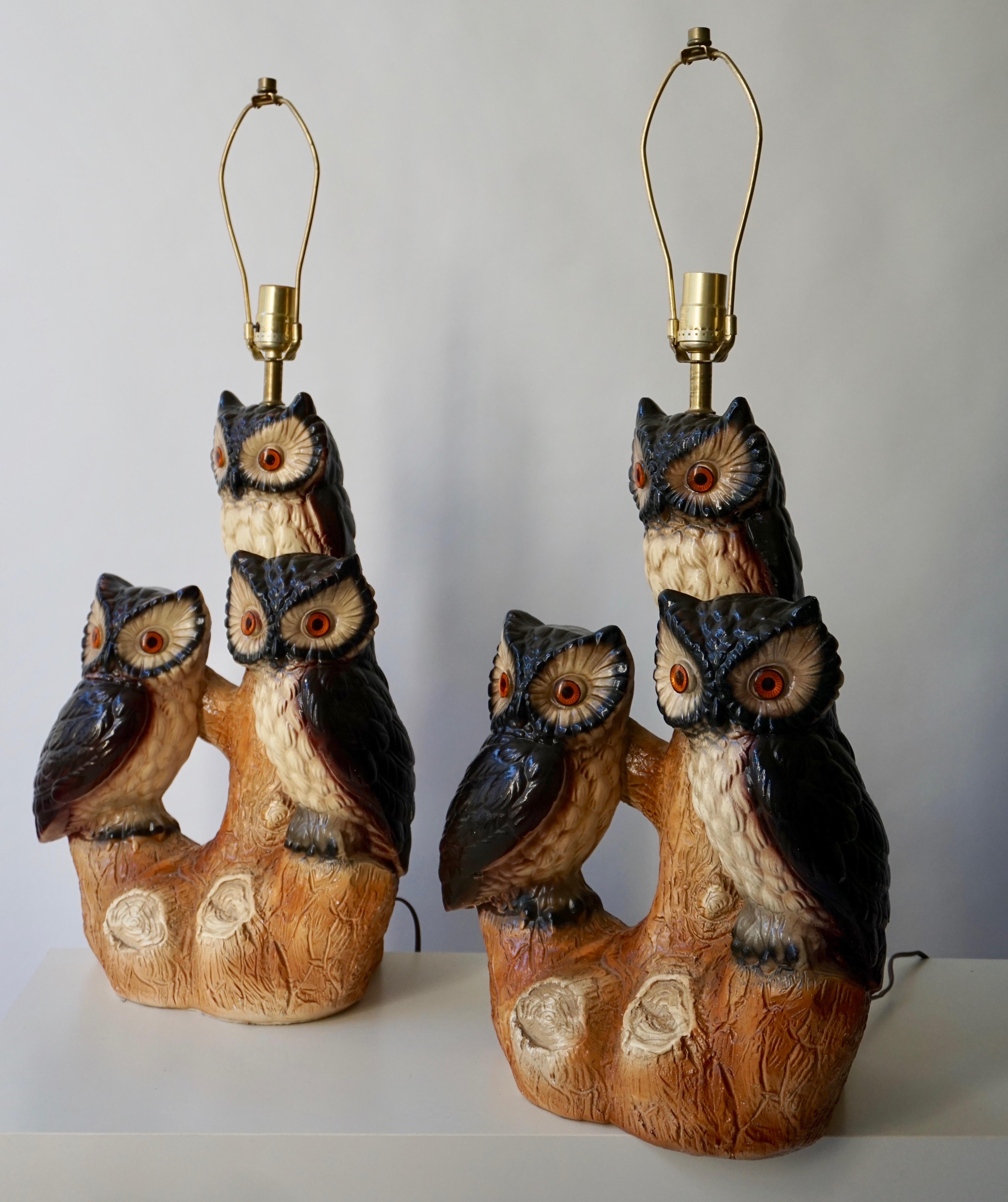 Mid-Century Modern Sculptural Ceramic Owl Lamps, 1970s For Sale 5