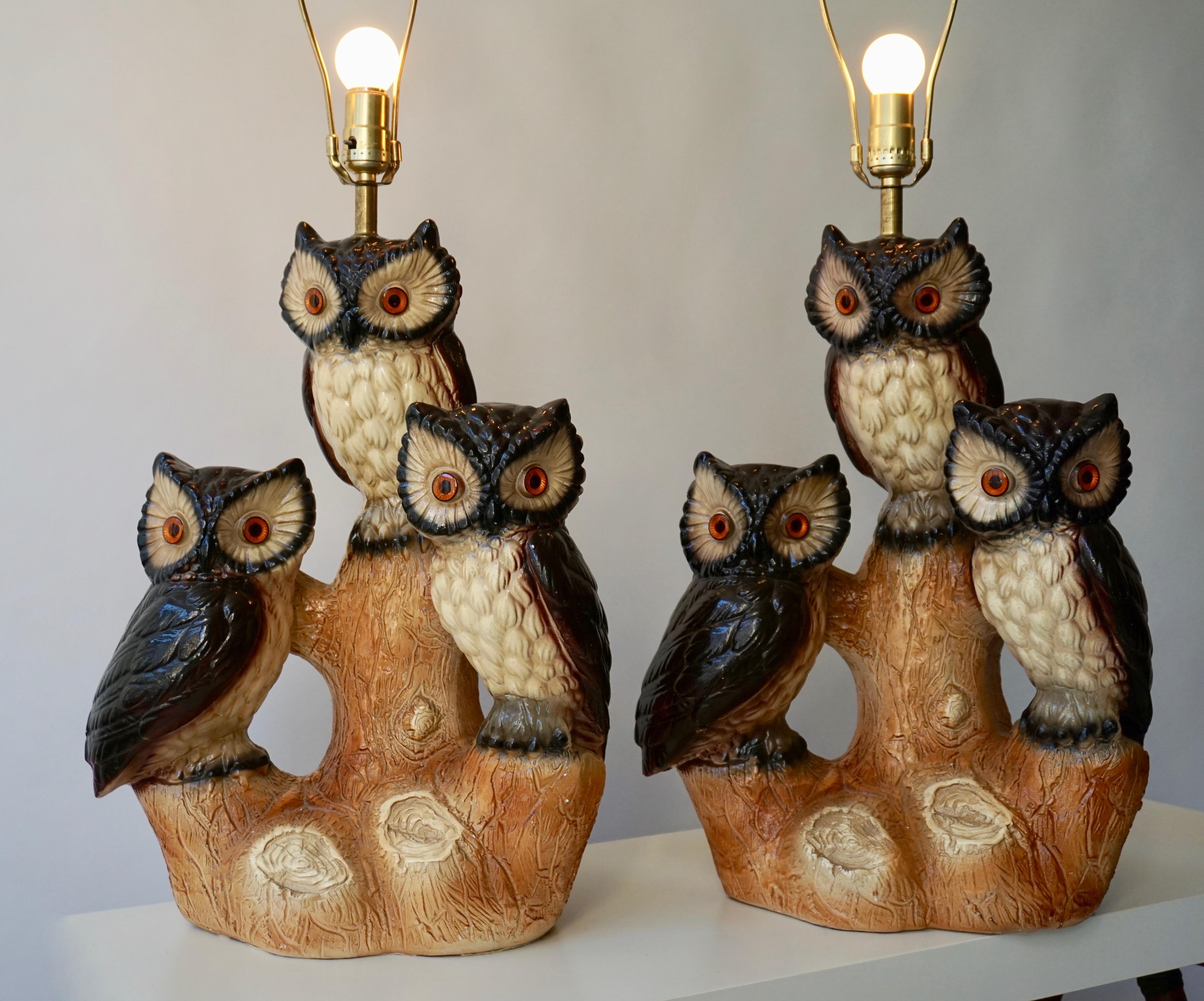 Mid-Century Modern Sculptural Ceramic Owl Lamps, 1970s For Sale 7