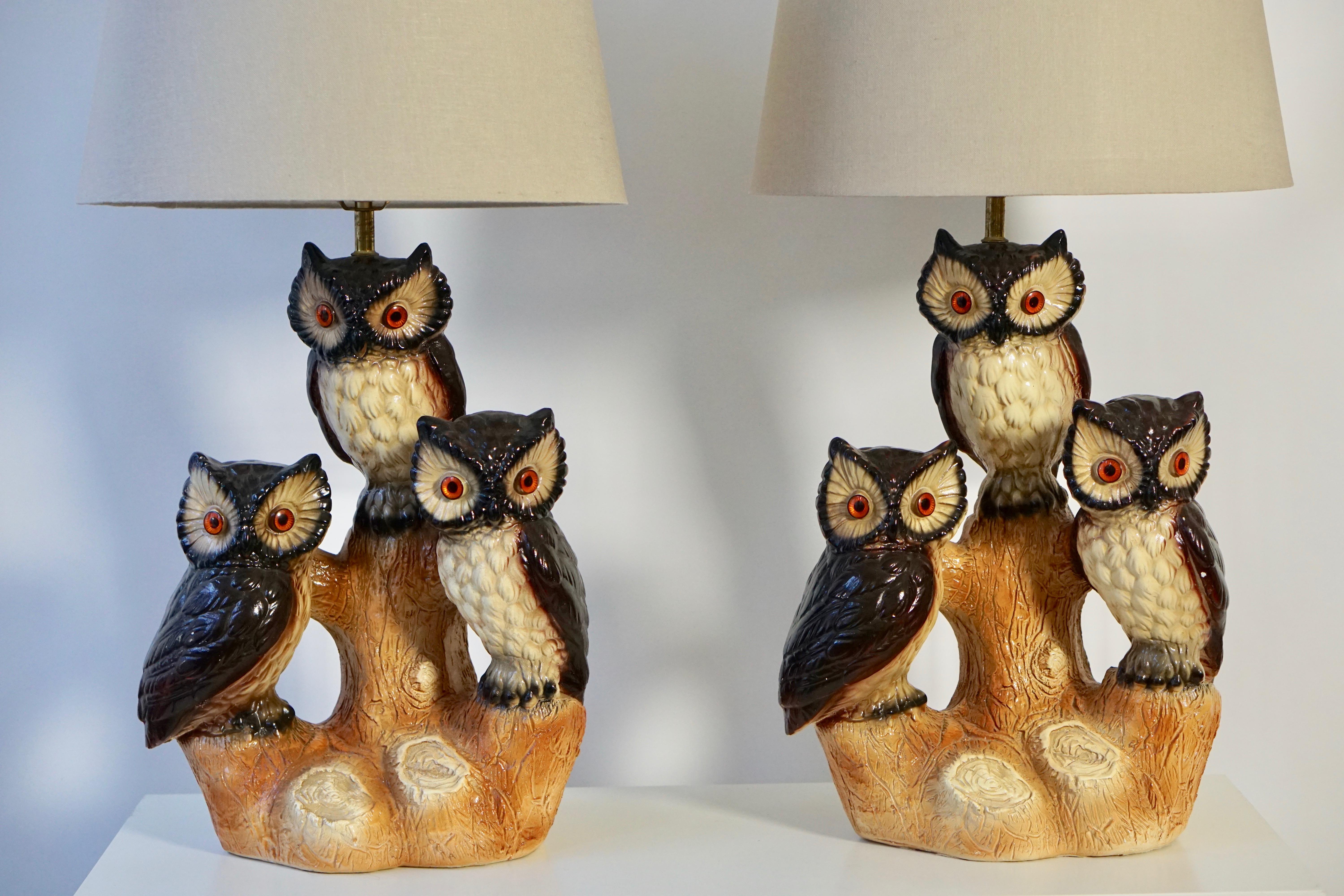 Mid-Century Modern Sculptural Ceramic Owl Lamps, 1970s In Good Condition For Sale In Antwerp, BE
