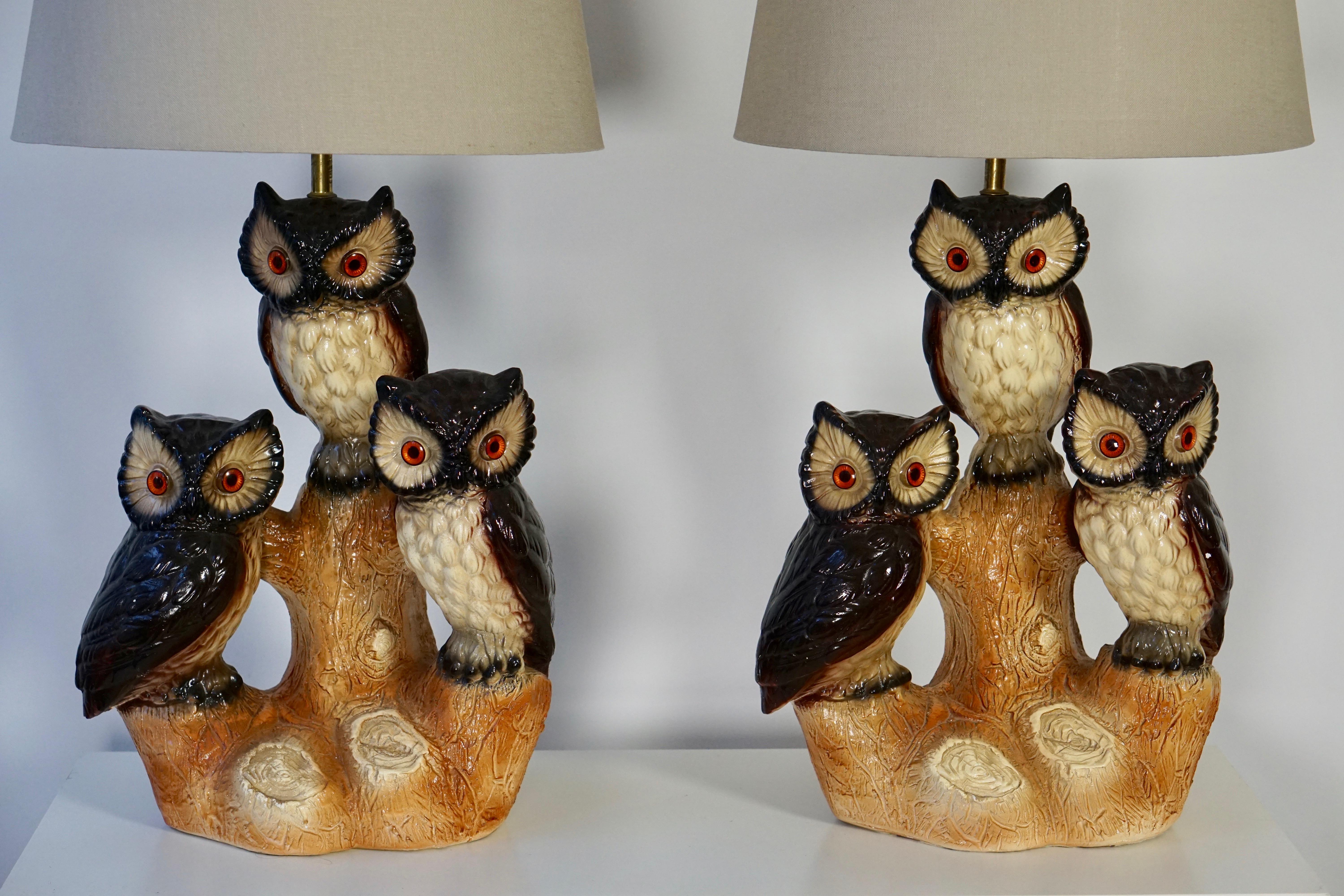 20th Century Mid-Century Modern Sculptural Ceramic Owl Lamps, 1970s For Sale