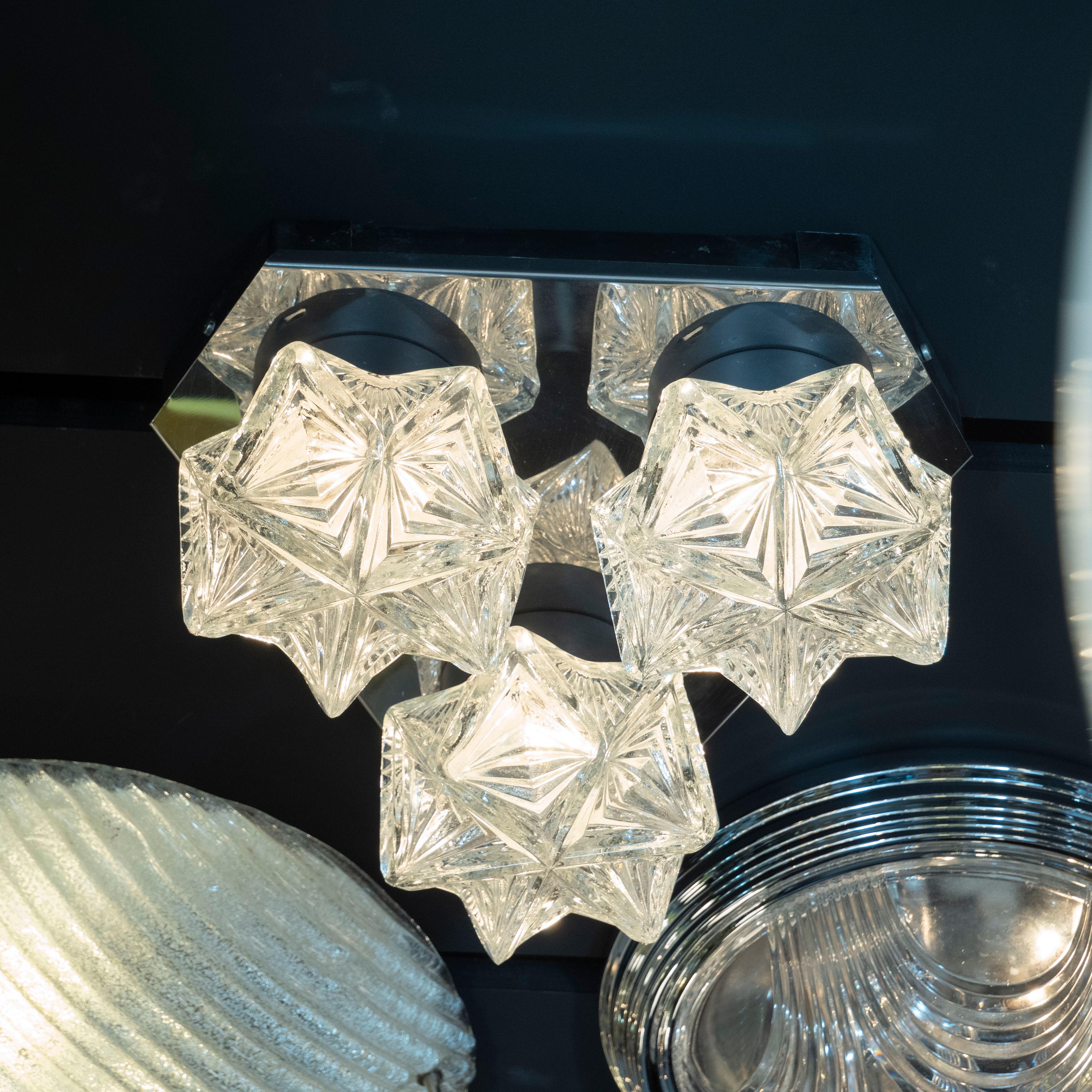Mid-20th Century Mid-Century Modern Sculptural Chrome and Faceted Glass Flush Mount