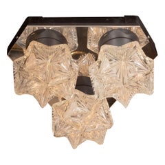 Mid-Century Modern Sculptural Chrome and Faceted Glass Flush Mount Vintage Mid-Century Modern Sculptural Chrome and Faceted Glass Flush Mount