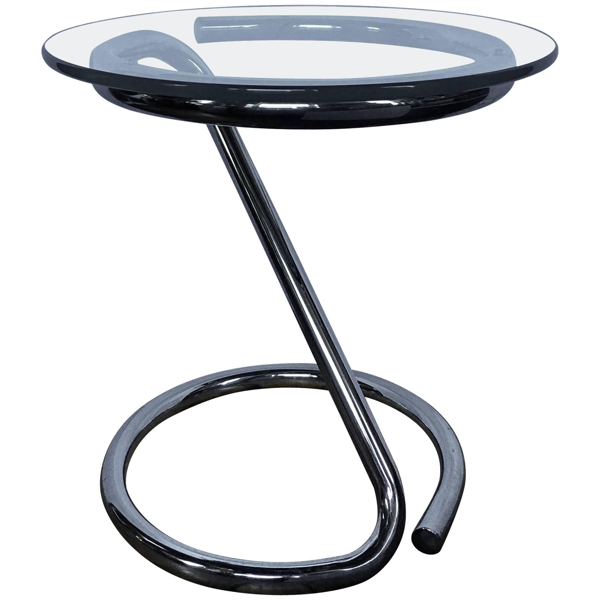 Mid-Century Modern Sculptural Chrome and Glass Tubular Side Table