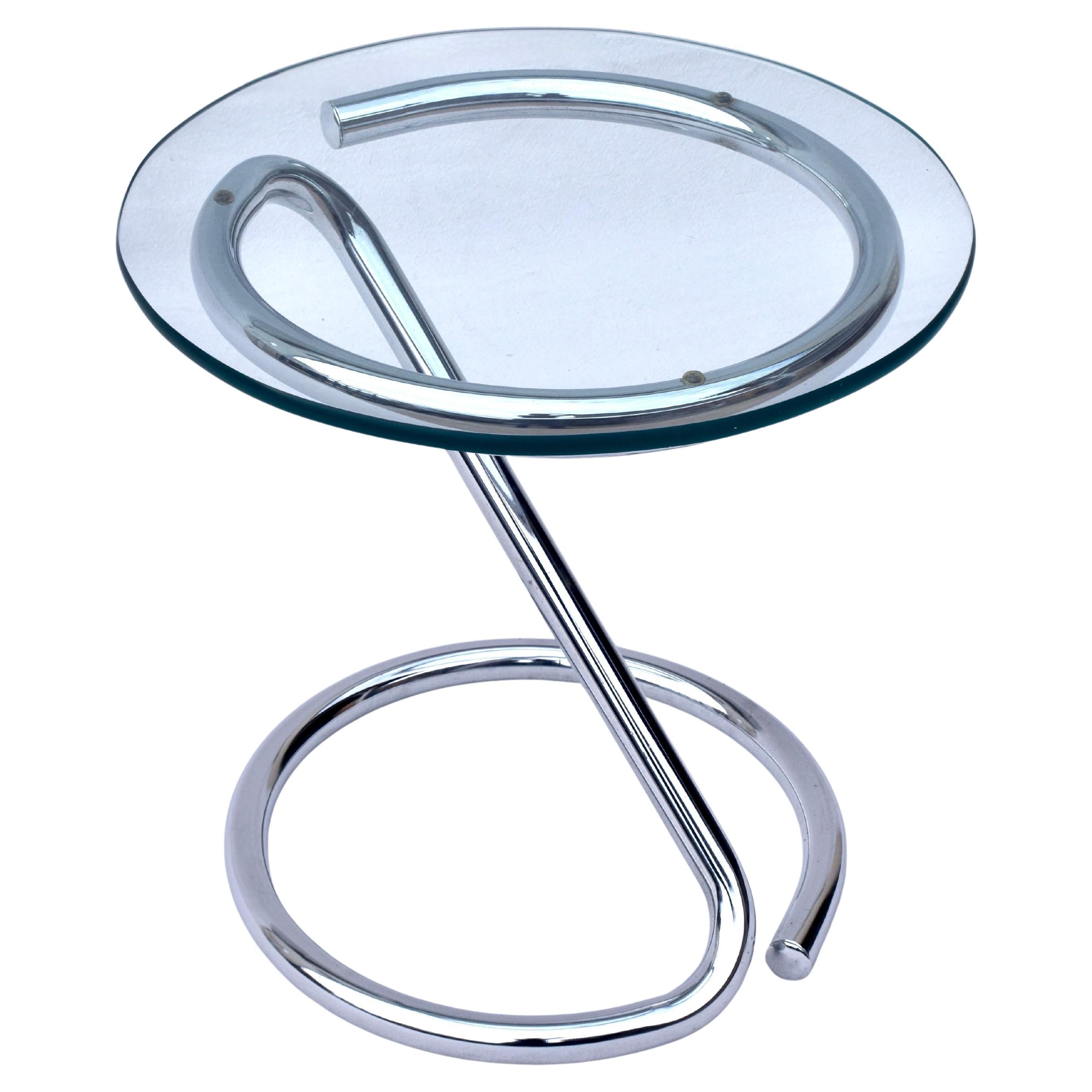 Table d'appoint tubulaire sculpturale en verre et en chrome du milieu du siècle