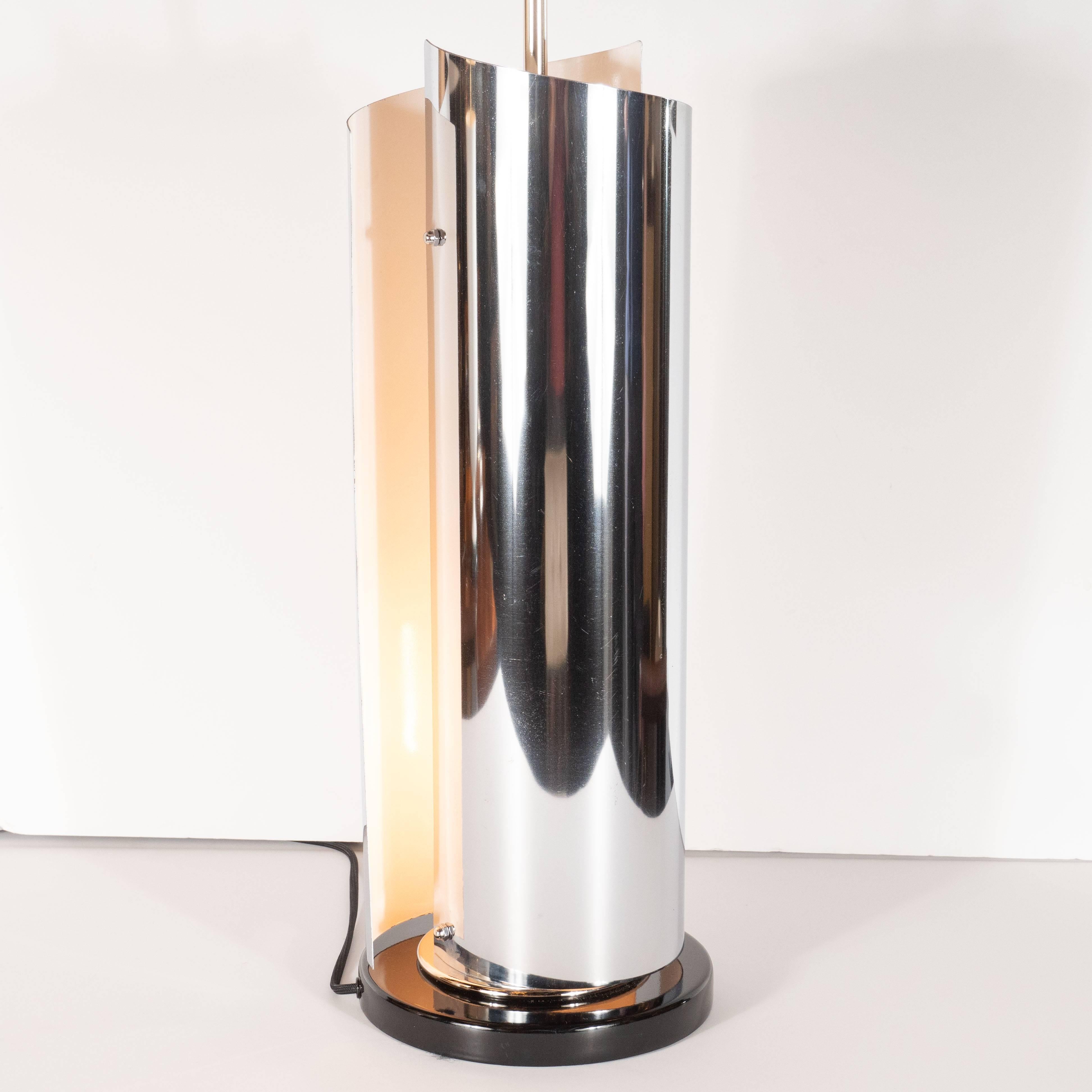 Mid-Century Modern Sculptural Chrome, Black and Cream Enamel Table Lamps 2