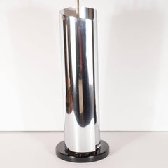 Mid-Century Modern Sculptural Chrome, Black and Cream Enamel Table Lamps