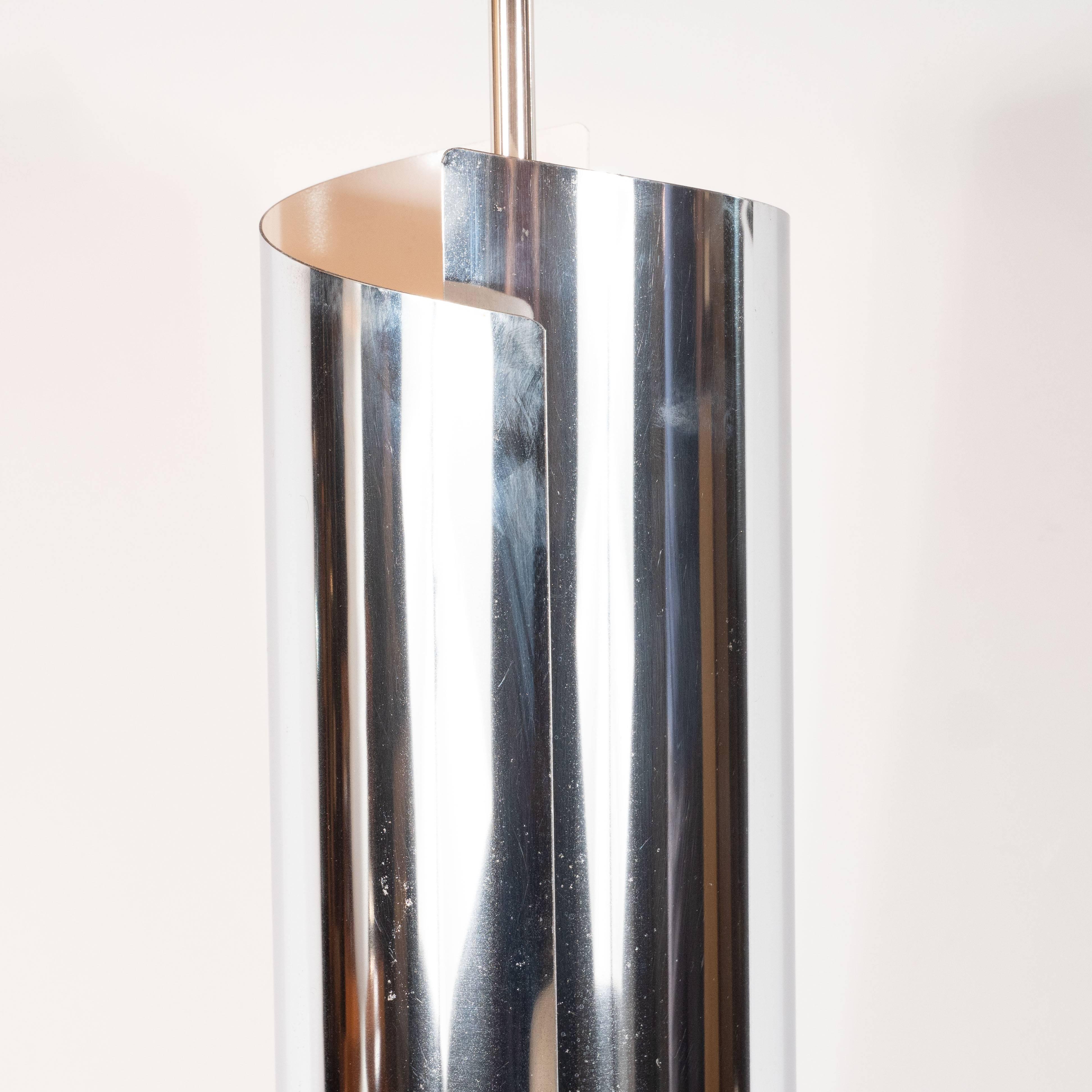 North American Mid-Century Modern Sculptural Chrome, Black and Cream Enamel Table Lamps