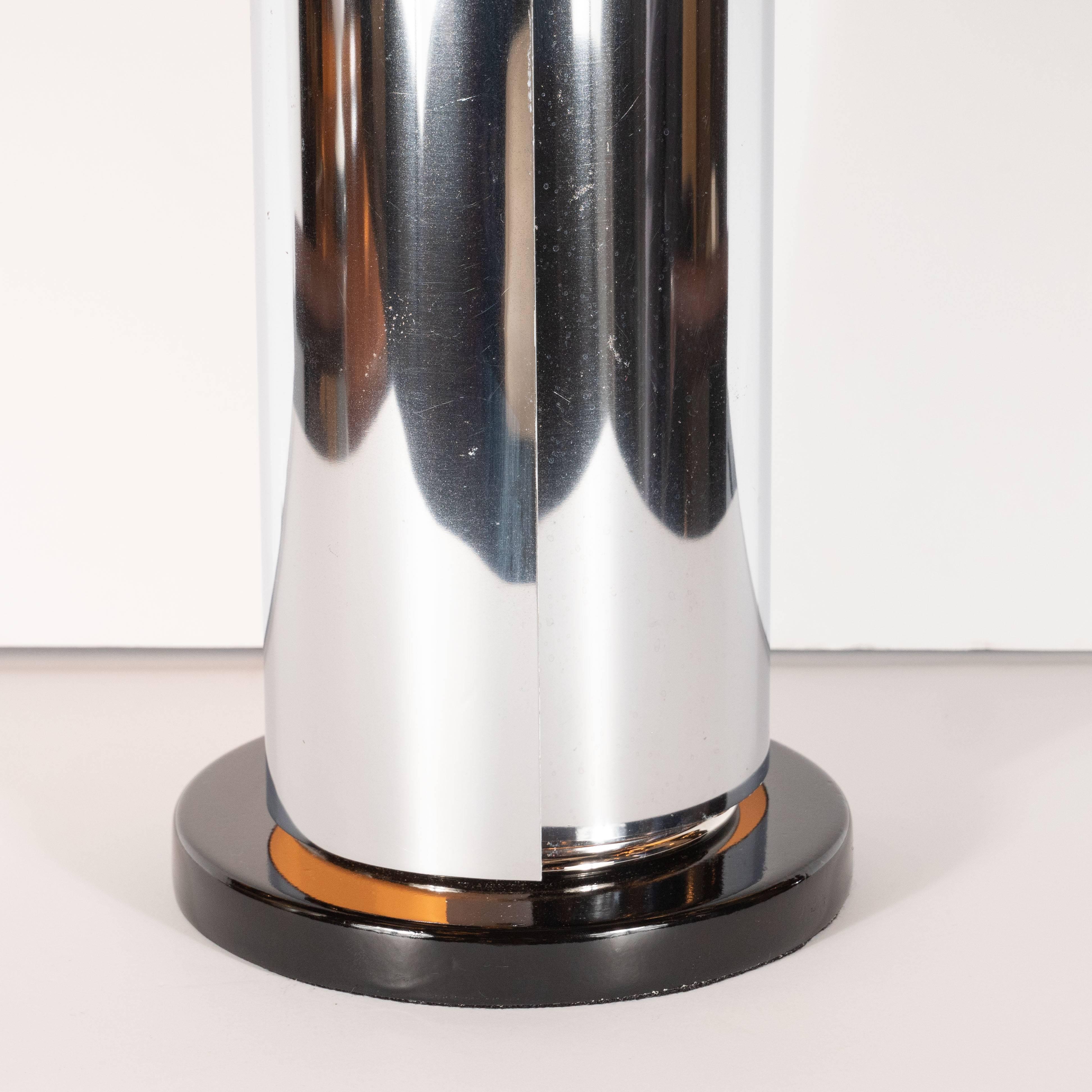 Late 20th Century Mid-Century Modern Sculptural Chrome, Black and Cream Enamel Table Lamps