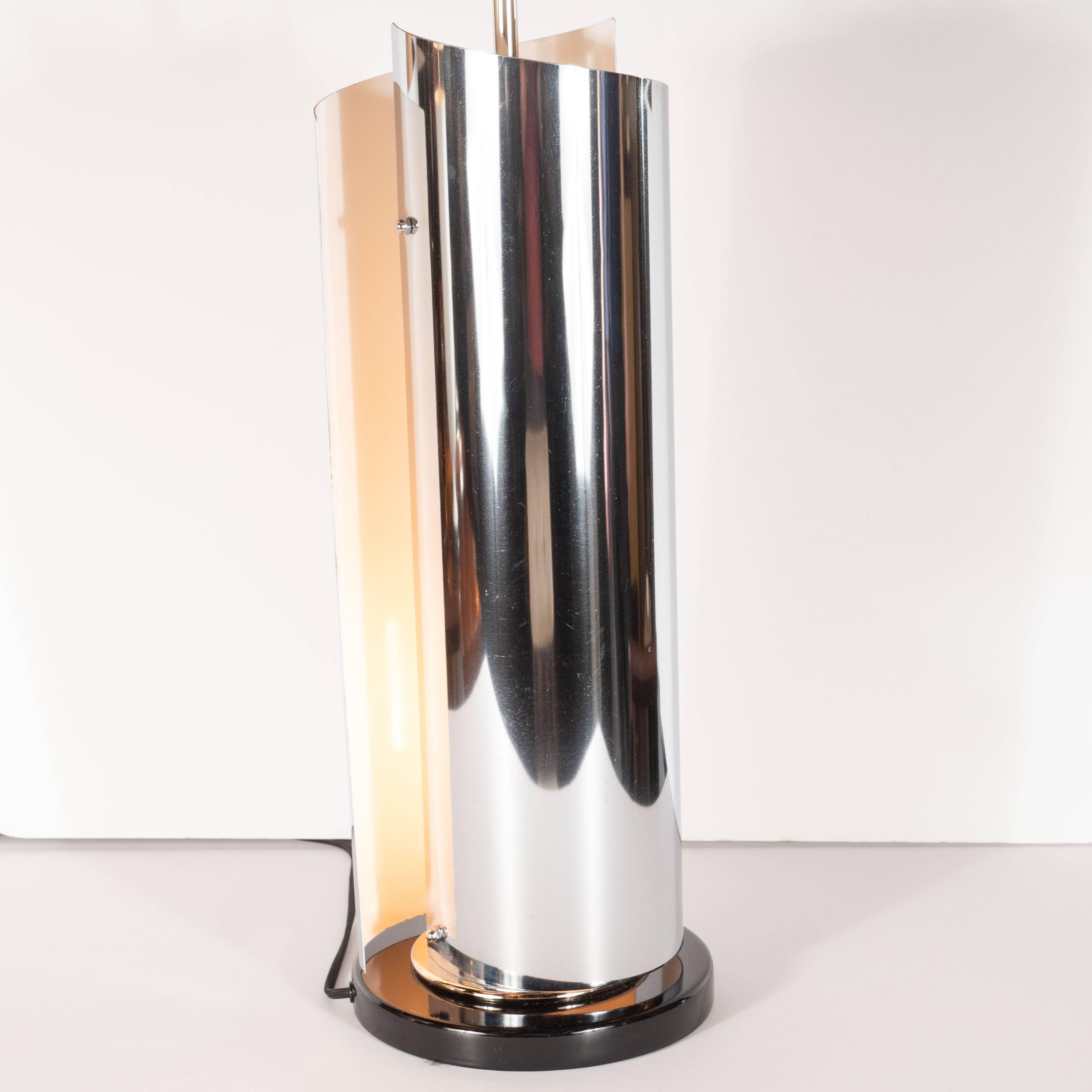 Mid-Century Modern Sculptural Chrome, Black and Cream Enamel Table Lamps 1