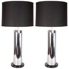 Mid-Century Modern Sculptural Chrome, Black and Cream Enamel Table Lamps