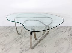 Mid-Century Modern Sculptural Chrome Kidney Glass Coffee Table Pace Era, 1970s