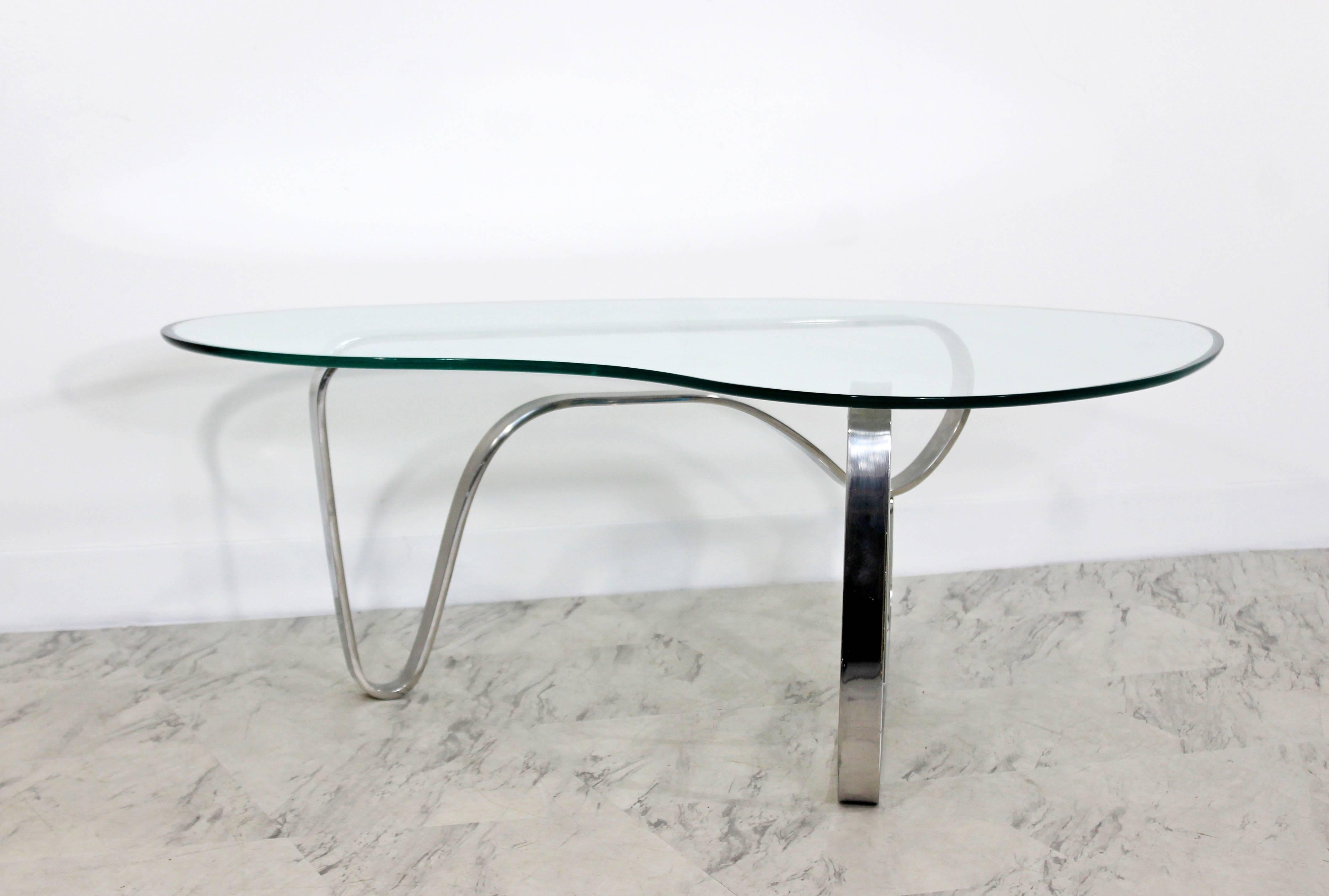 American Mid-Century Modern Sculptural Chrome Kidney Glass Coffee Table Pace Era, 1970s