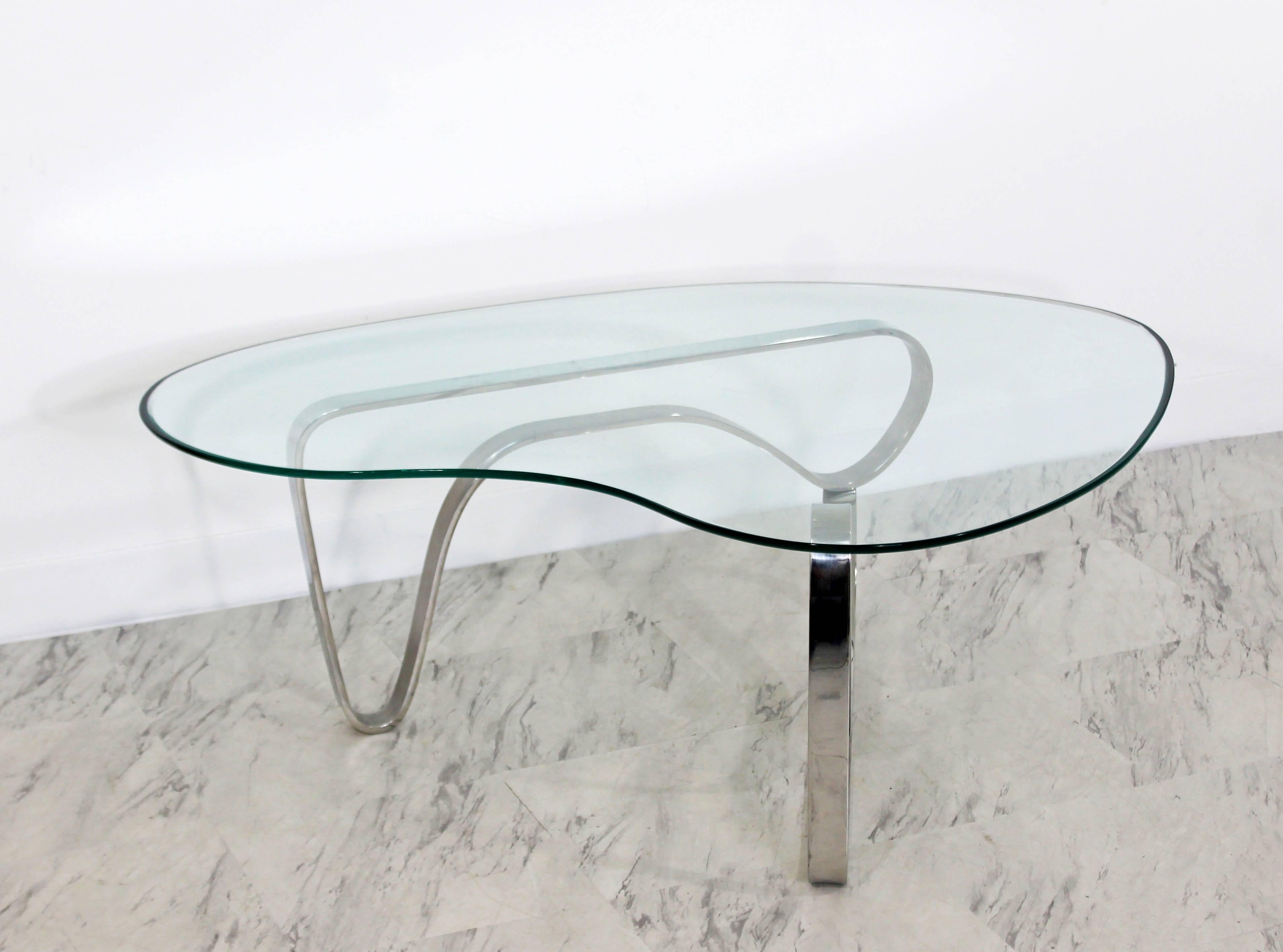 Mid-Century Modern Sculptural Chrome Kidney Glass Coffee Table Pace Era, 1970s In Good Condition In Keego Harbor, MI