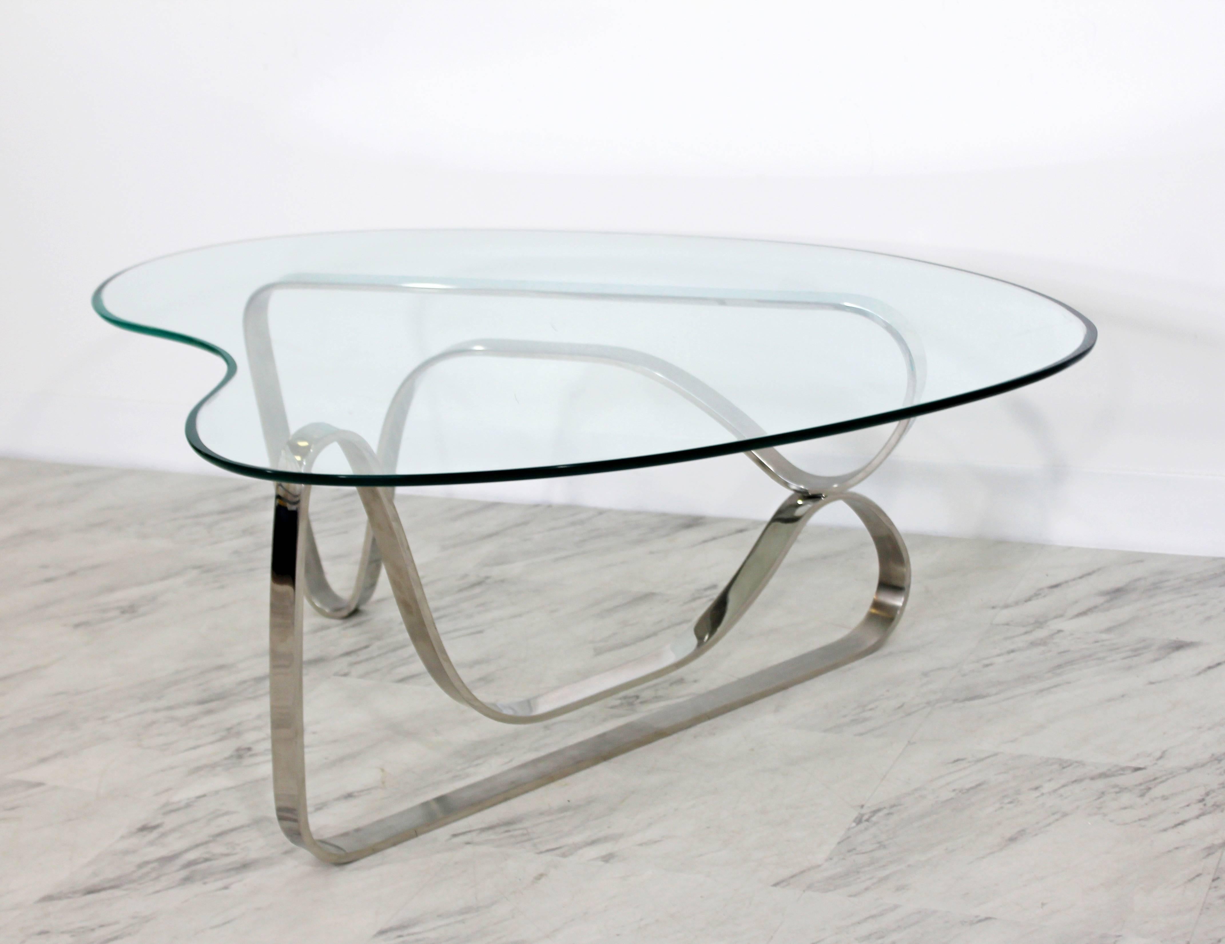 Late 20th Century Mid-Century Modern Sculptural Chrome Kidney Glass Coffee Table Pace Era, 1970s