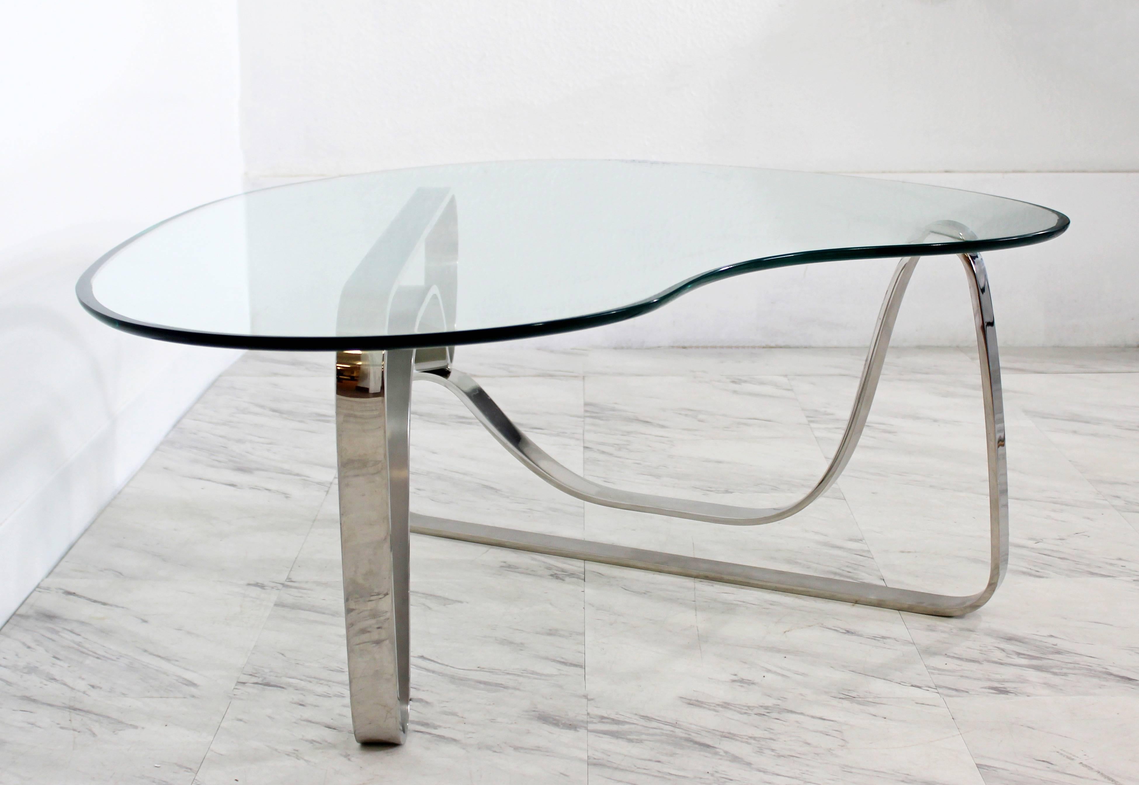 Mid-Century Modern Sculptural Chrome Kidney Glass Coffee Table Pace Era, 1970s 1
