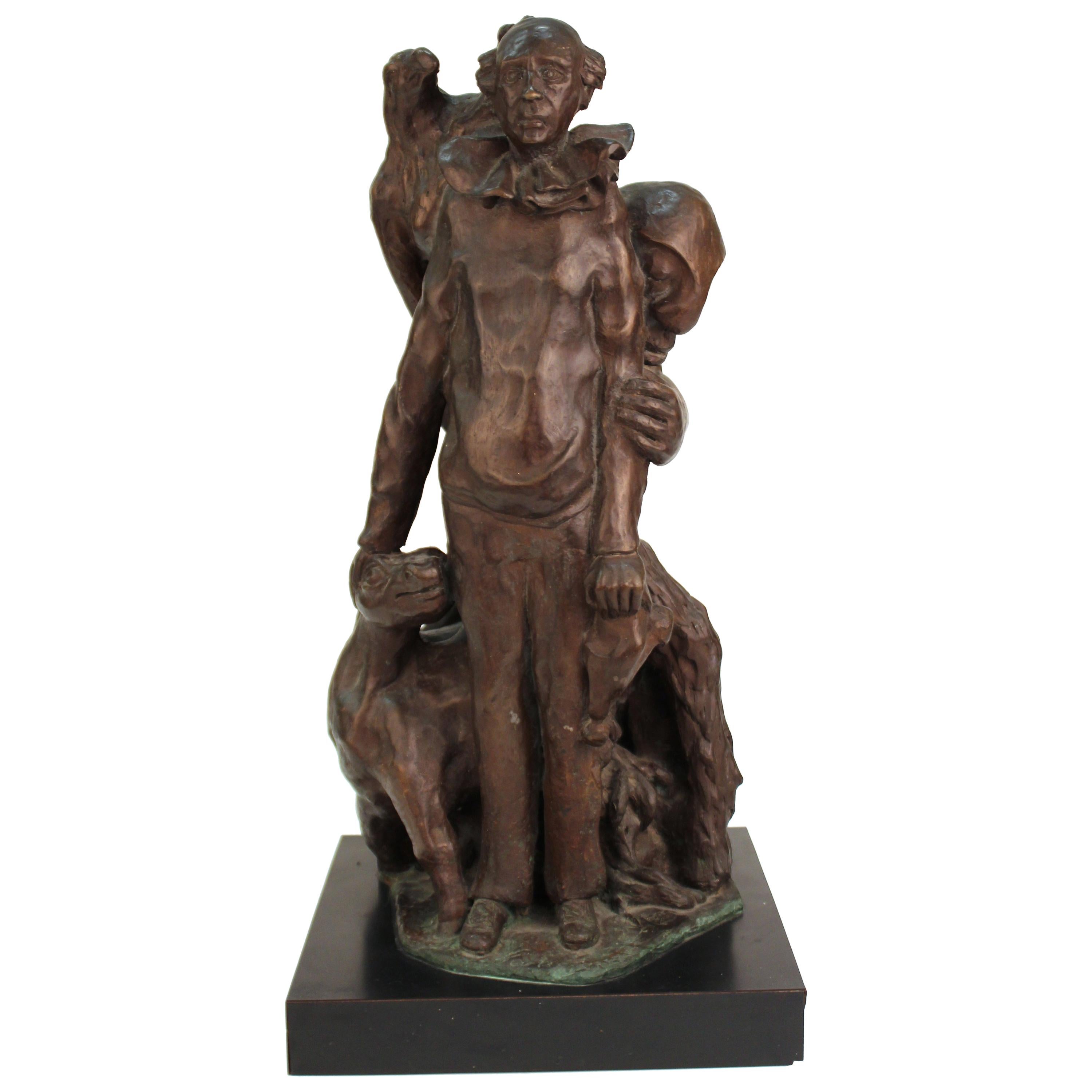Mid-Century Modern Sculptural Clown Group in Bronzed Terracotta