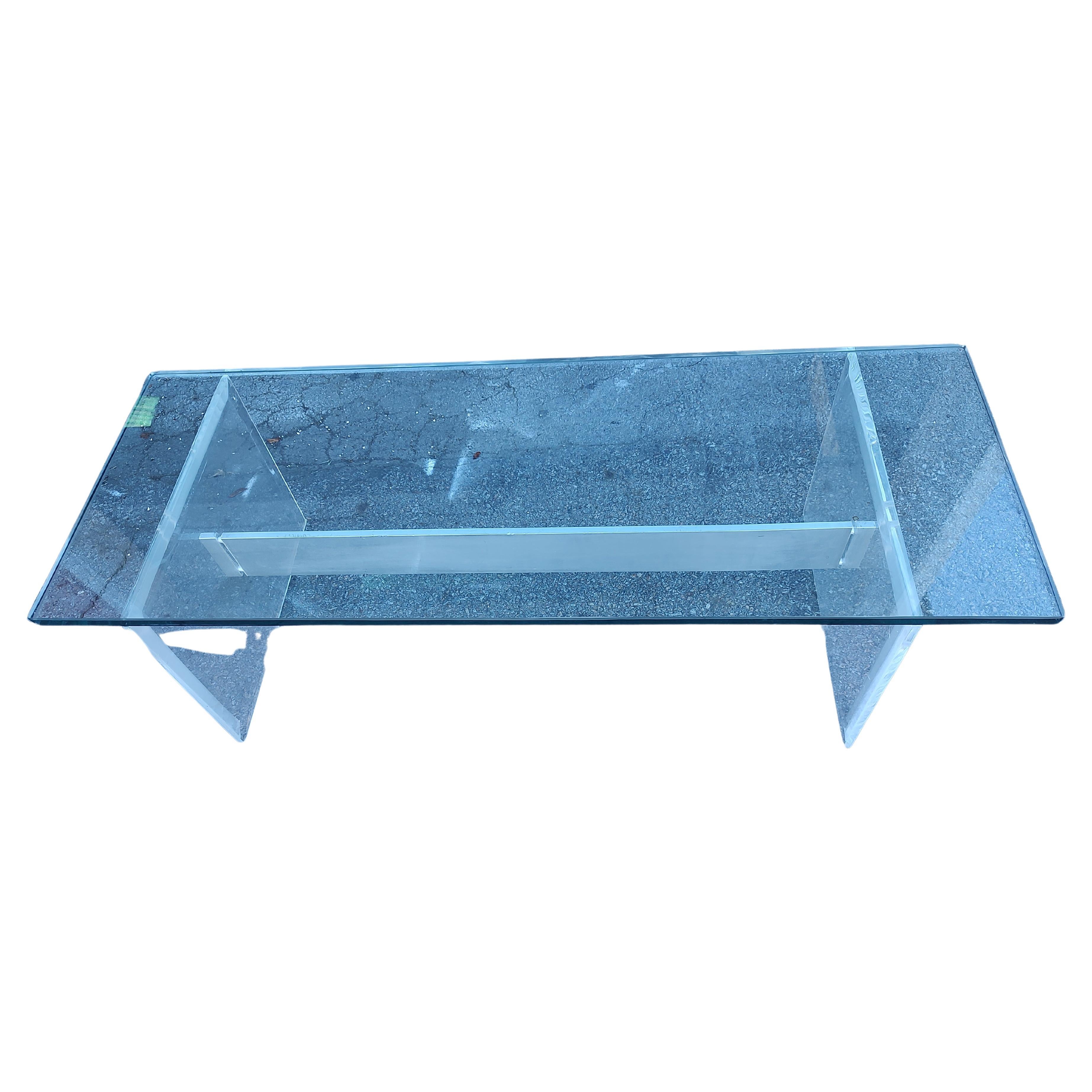 Beveled Mid Century Modern Sculptural Cocktail table with Aluminum and Lucite + Glass For Sale