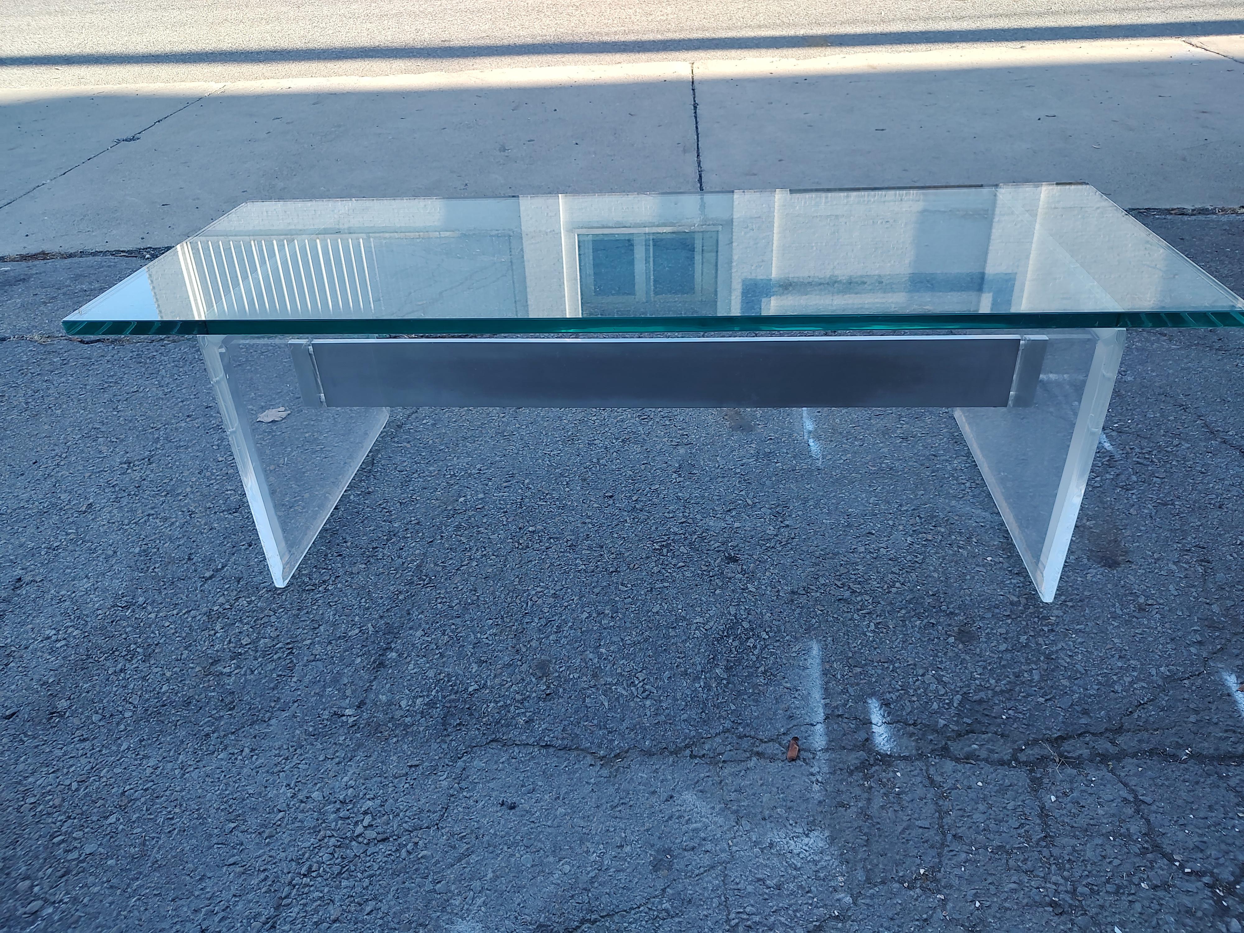 Mid Century Modern Sculptural Cocktail table with Aluminum and Lucite + Glass In Good Condition For Sale In Port Jervis, NY