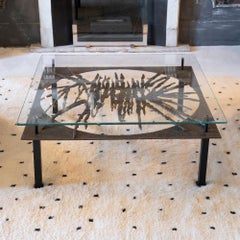 Mid-Century Modern Sculptural Coffee Table Forged Iron and Black Steel