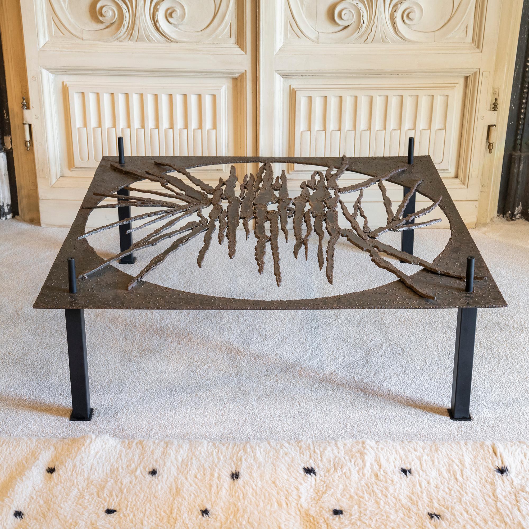 Mid-20th Century Mid-Century Modern Sculptural Coffee Table Forged Iron and Black Steel For Sale