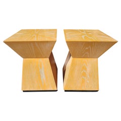 Mid-Century Modern Sculptural Concave Limed Oak End Side Tables