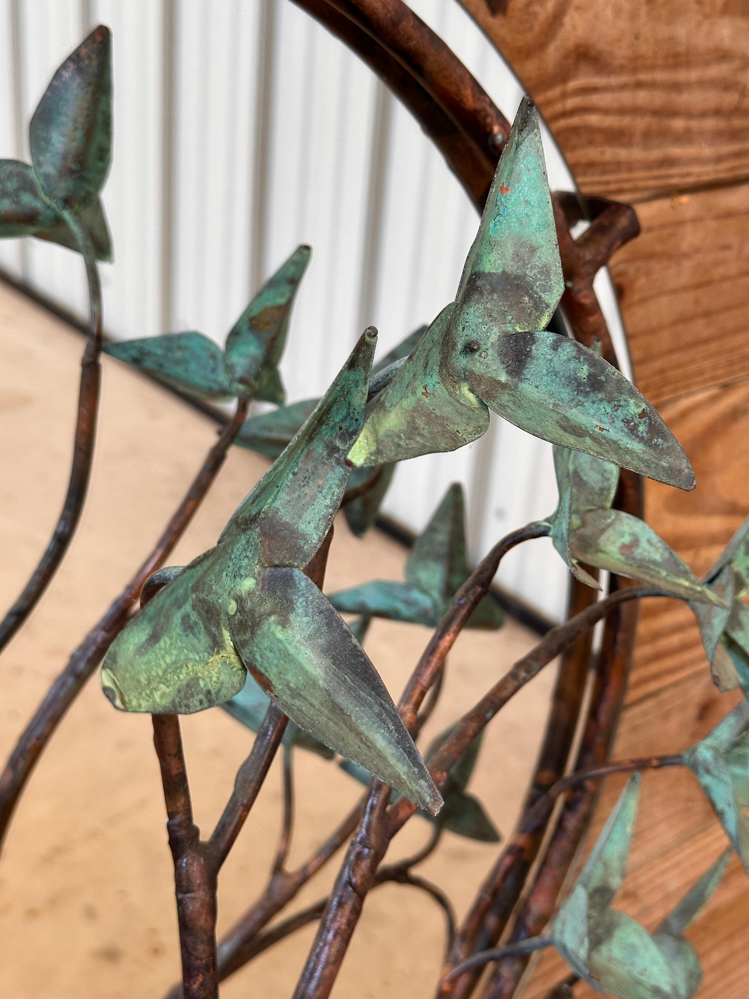 Mid-Century Modern Sculptural Copper and Verdigris Botanical wall Mirror For Sale 10