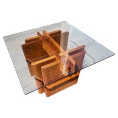 Mid-Century Modern Sculptural Cross Hatch Birch w Glass Top Cocktail Table